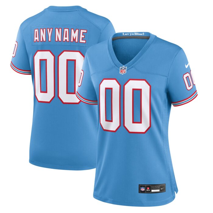 Women’s Tennessee Titans Nike Light Blue Oilers Throwback Custom Game Jersey