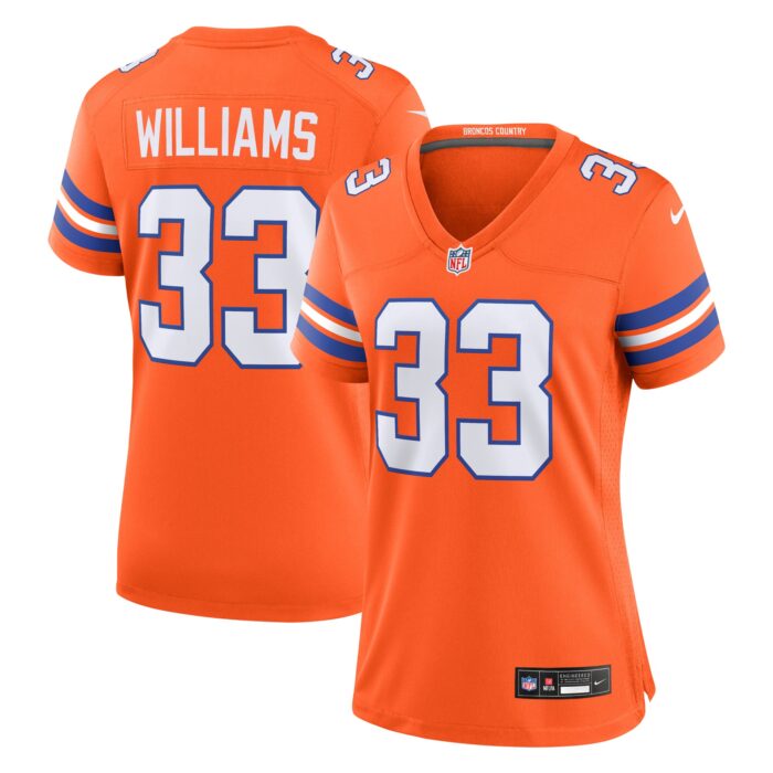 Women’s Denver Broncos Javonte Williams Nike Orange Mile High Collection 1977 Throwback Player Game Jersey