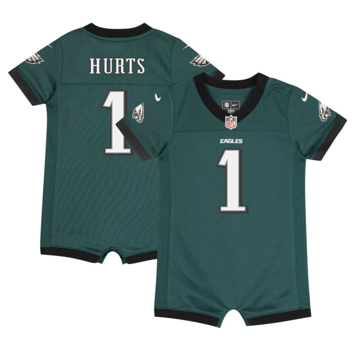 Newborn & Infant Philadelphia Eagles Jalen Hurts Nike Midnight Green Game Romper Jersey