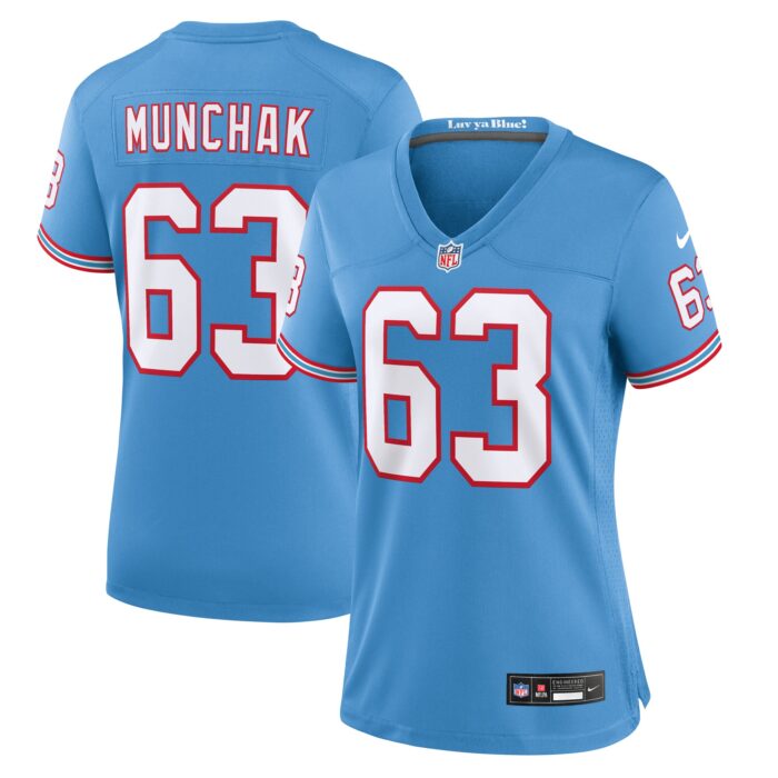 Women’s Tennessee Titans Mike Munchak Nike Light Blue Oilers Throwback Retired Player Game Jersey