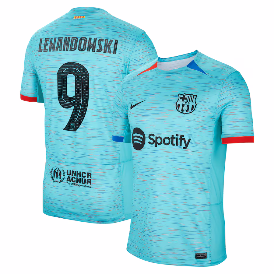Robert Lewandowski Barcelona Nike 2023/24 Third Replica Jersey - Aqua