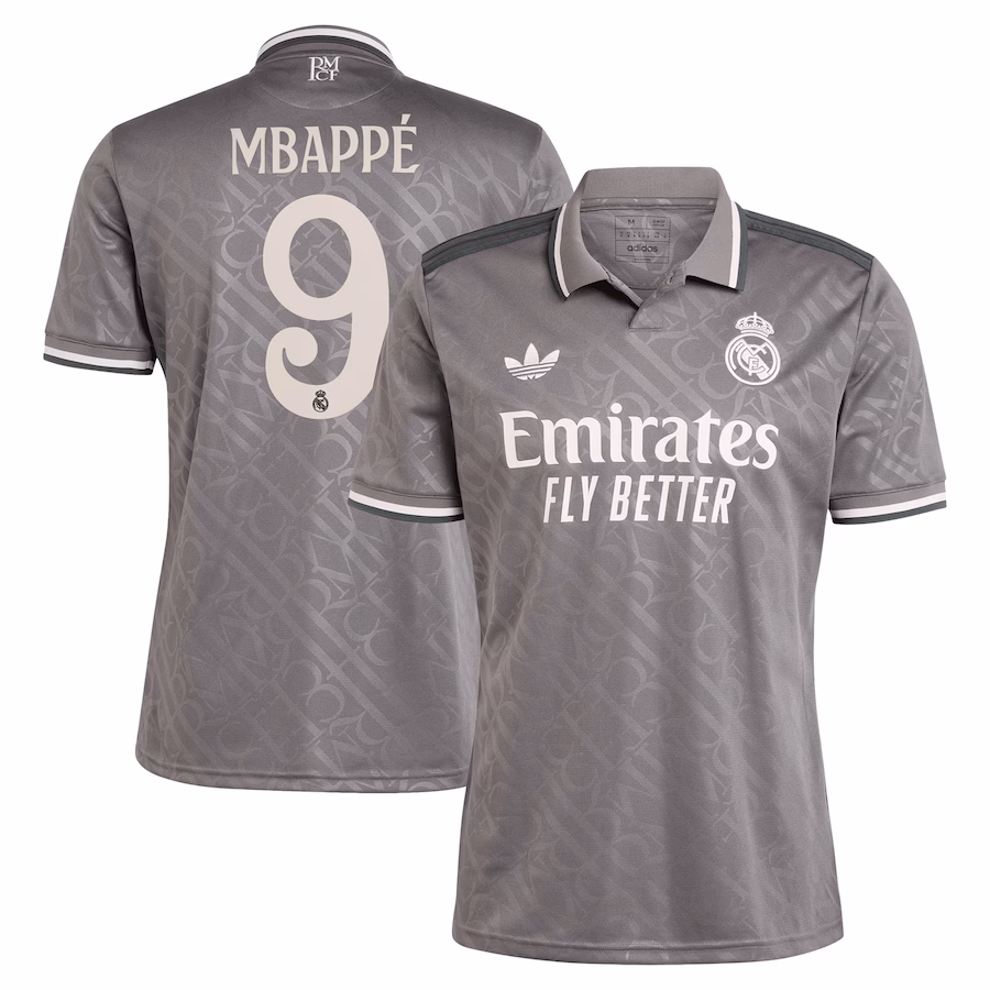 Kylian Mbappé Real Madrid adidas Originals 2024/25 Third Replica Player Jersey - Charcoal