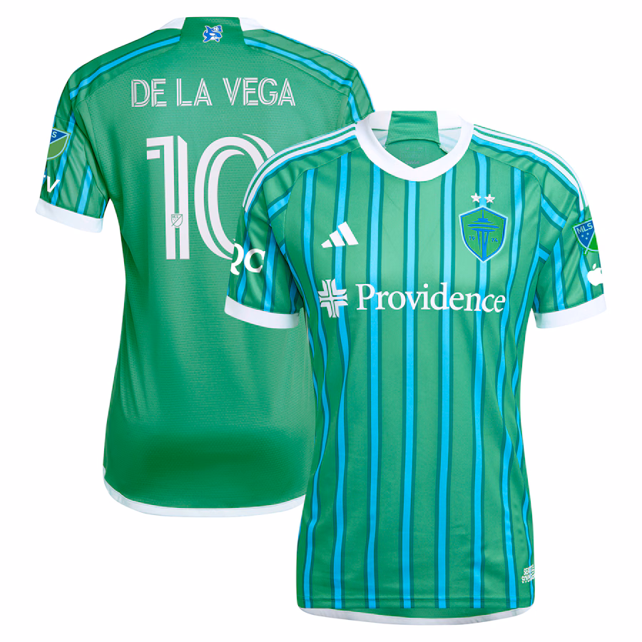 Pedro de la Vega Seattle Sounders FC adidas 2024 The Anniversary Kit Authentic Player Jersey – Green