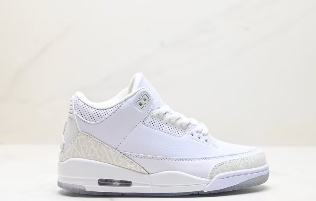 Air Jordan 3 Retro 'Pure White' Men's Basketball Shoes - 2018 Version, Model 398614-111, Synthetic Leather, Comfortable, Shock-Absorbing, Non-Slip, Wear-Resistant, Mid-Top