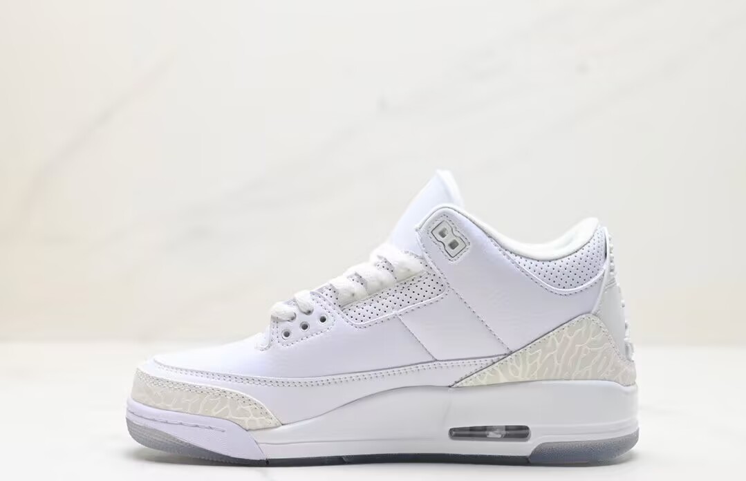 Air Jordan 3 Retro 'Pure White' Men's Basketball Shoes - 2018 Version, Model 398614-111, Synthetic Leather, Comfortable, Shock-Absorbing, Non-Slip, Wear-Resistant, Mid-Top