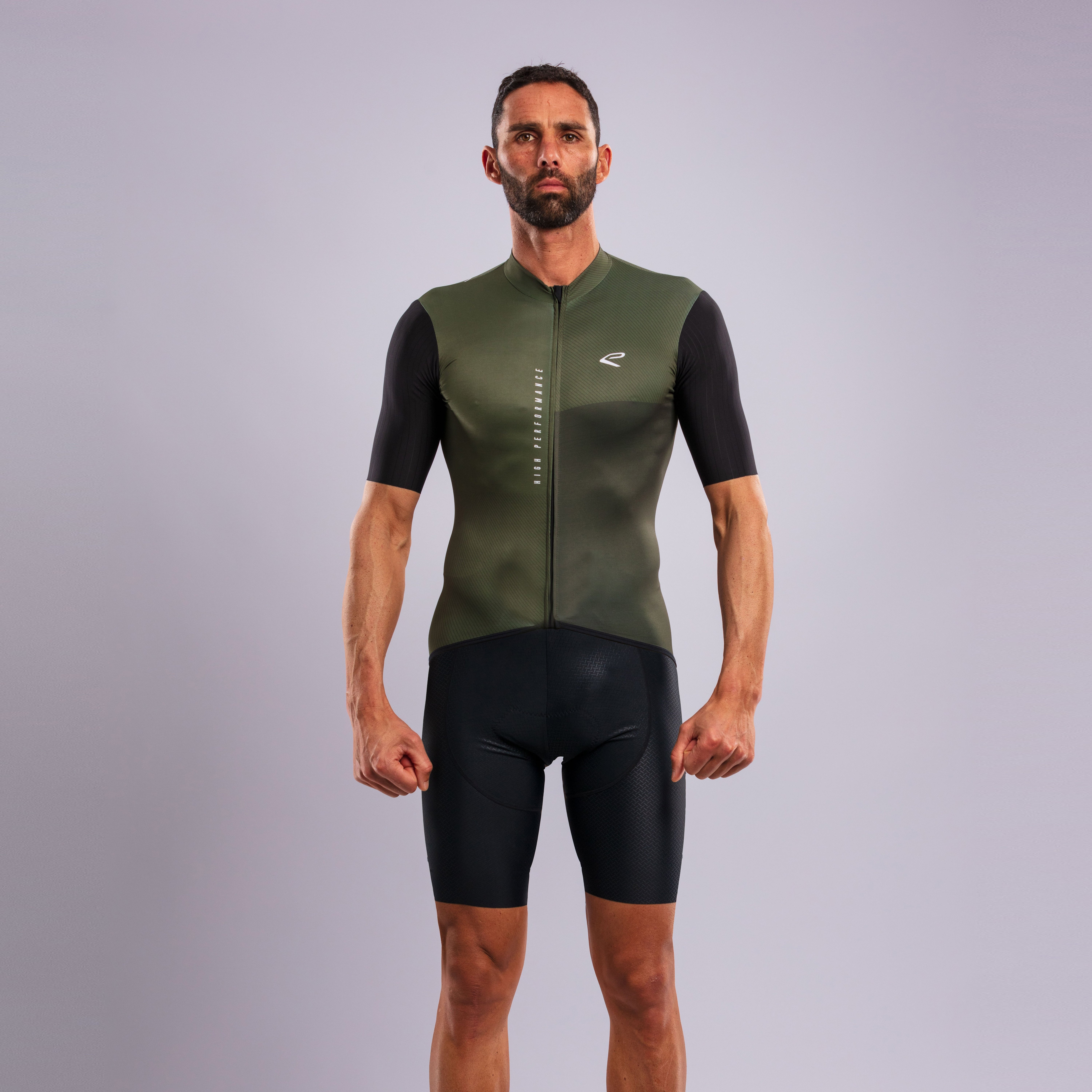 EKOÏ MONOCHROME khaki jersey and black Cross bib shorts combo