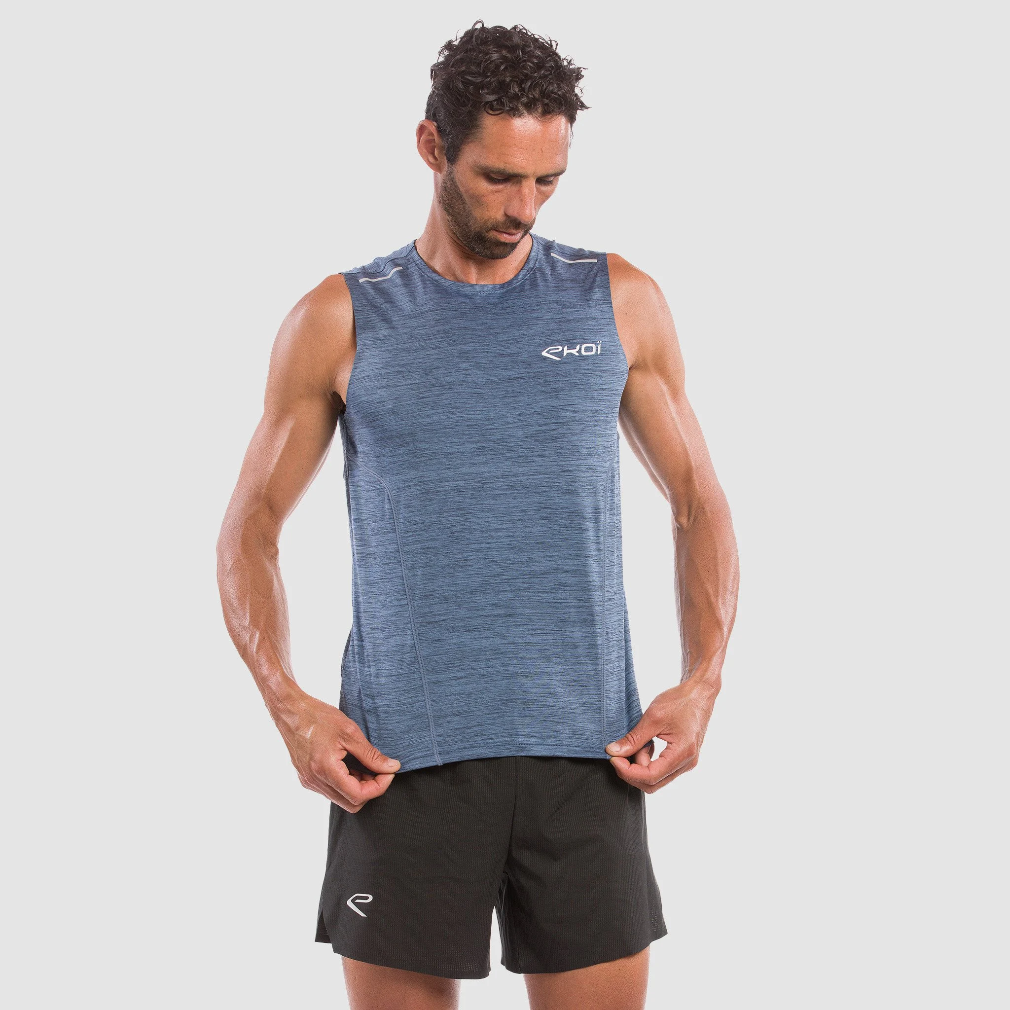 TEE SHIRT SLEEVELESS PERFORMANCE EKOI RUN BLACK /BLUE