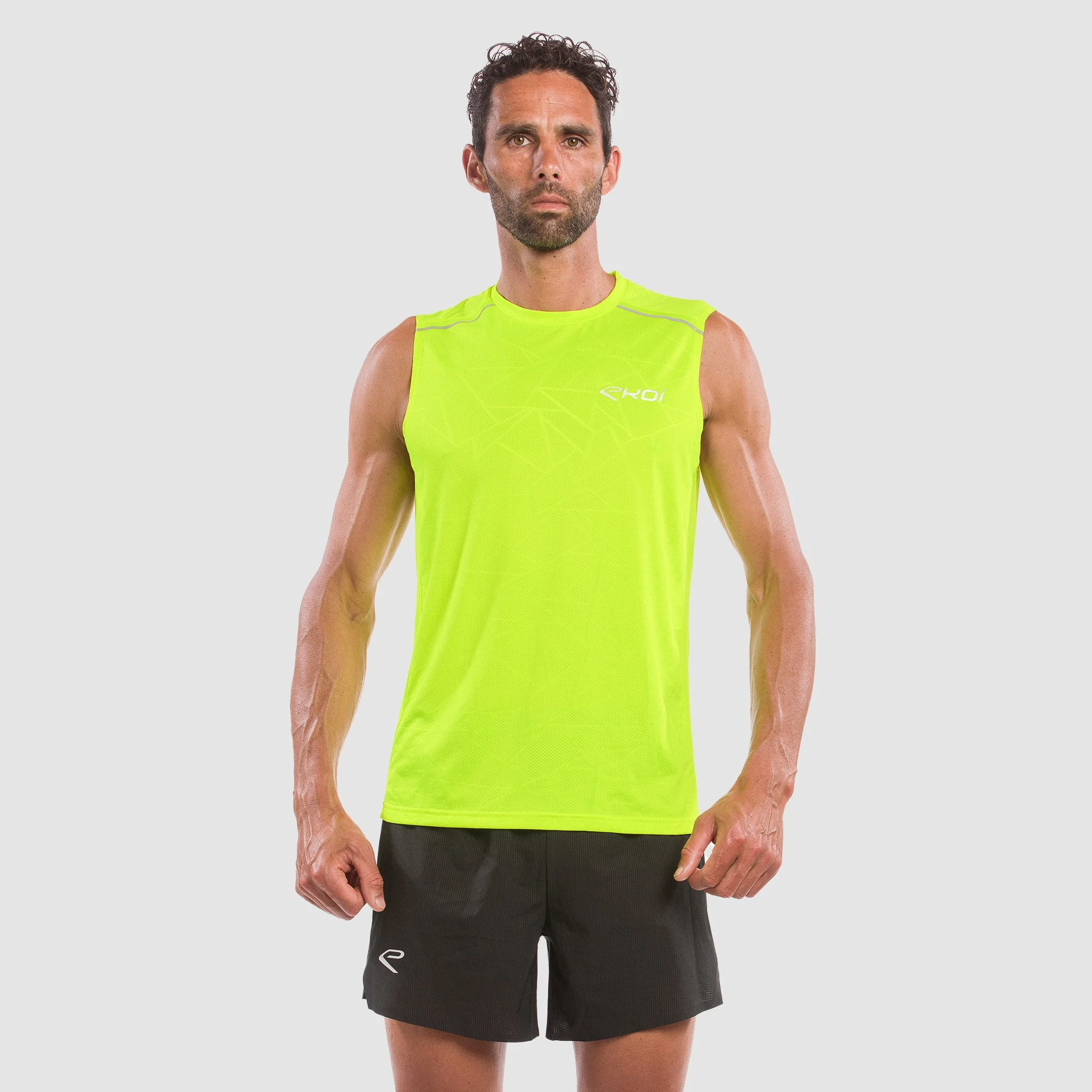 TEE SHIRT SLEEVELESS GRAPHIC TECH EKOI RUN NEON YELLOW