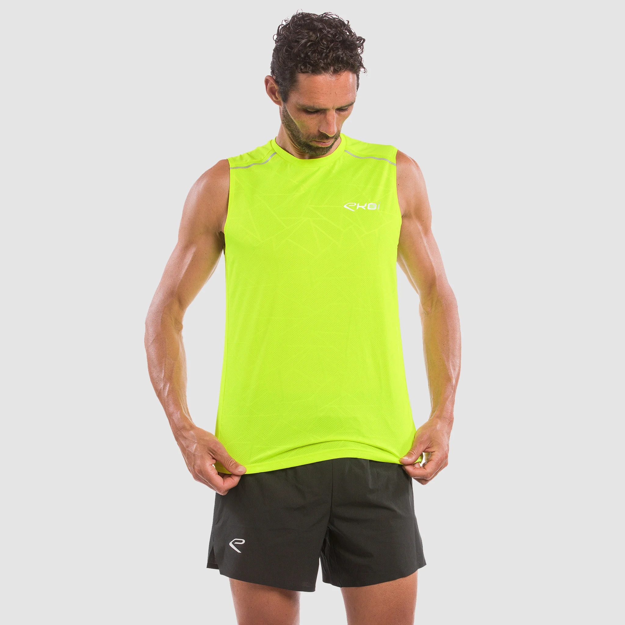 TEE SHIRT SLEEVELESS GRAPHIC TECH EKOI RUN NEON YELLOW