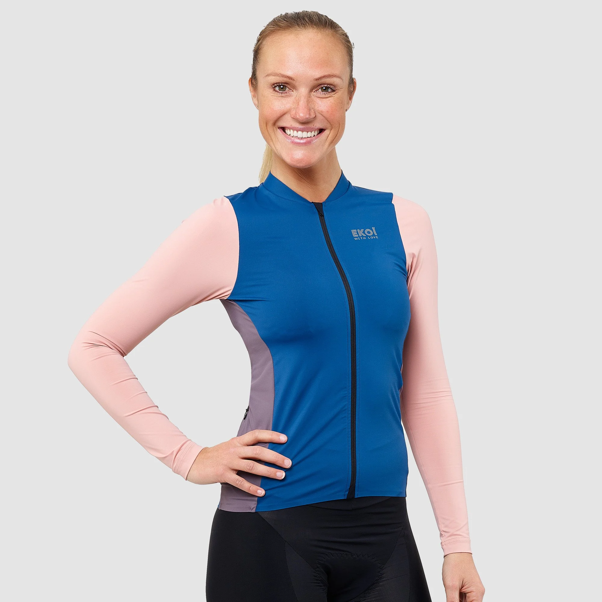 Women Long Sleeves Jersey EKOI Color Block Blue