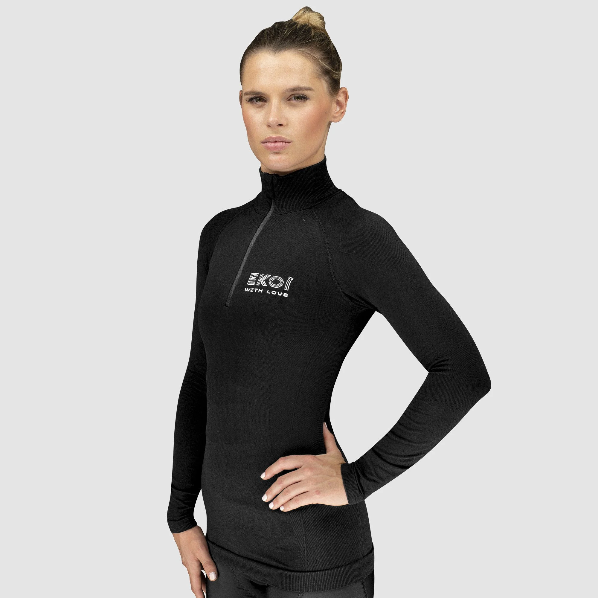 Ladies Base Layer Thermo Zipped Neck EKOI ERIN Black