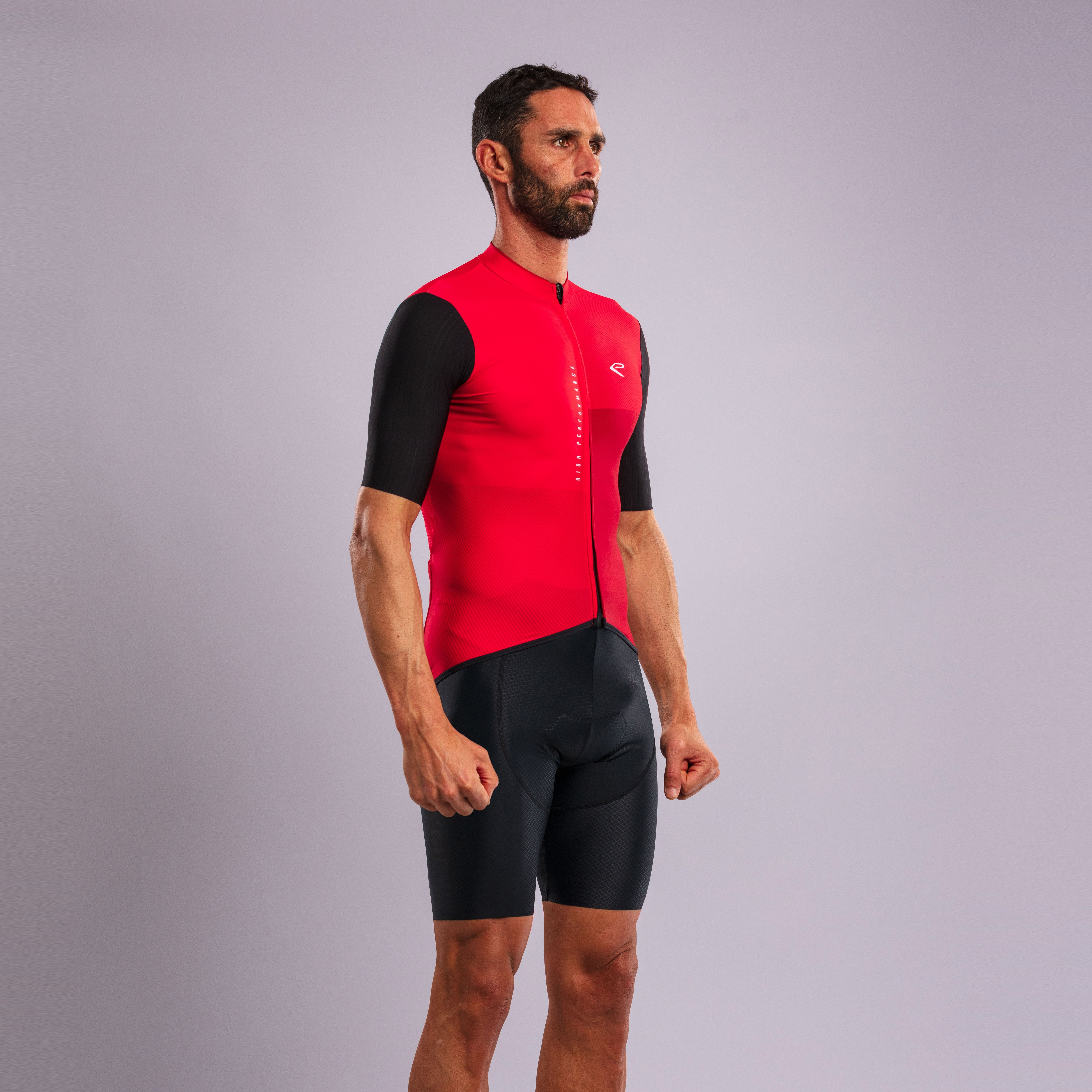 EKOÏ MONOCHROME red jersey and black Cross bib shorts combo