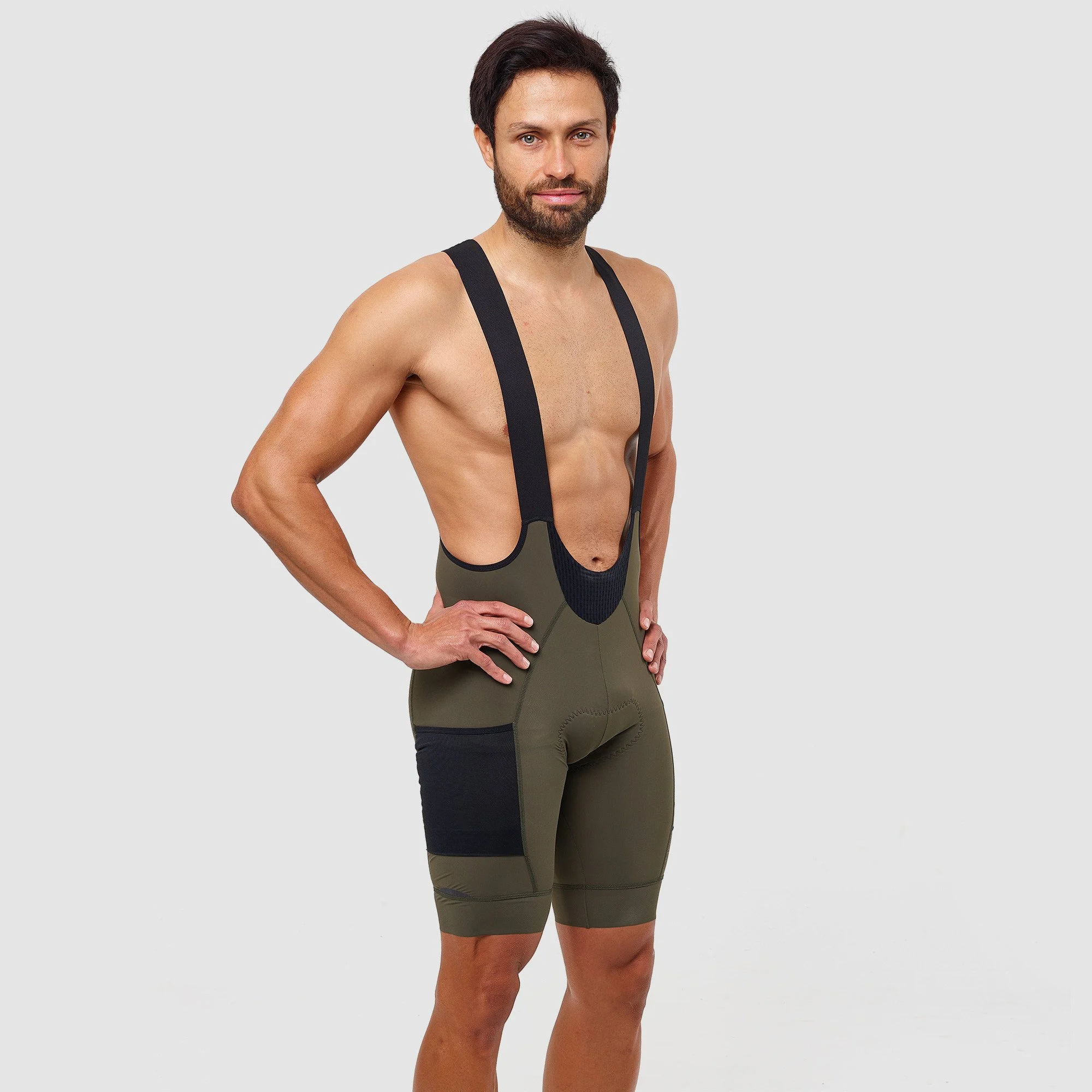 EKOI GRAVEL Cargo Pockets PERF Bib shorts Khaki