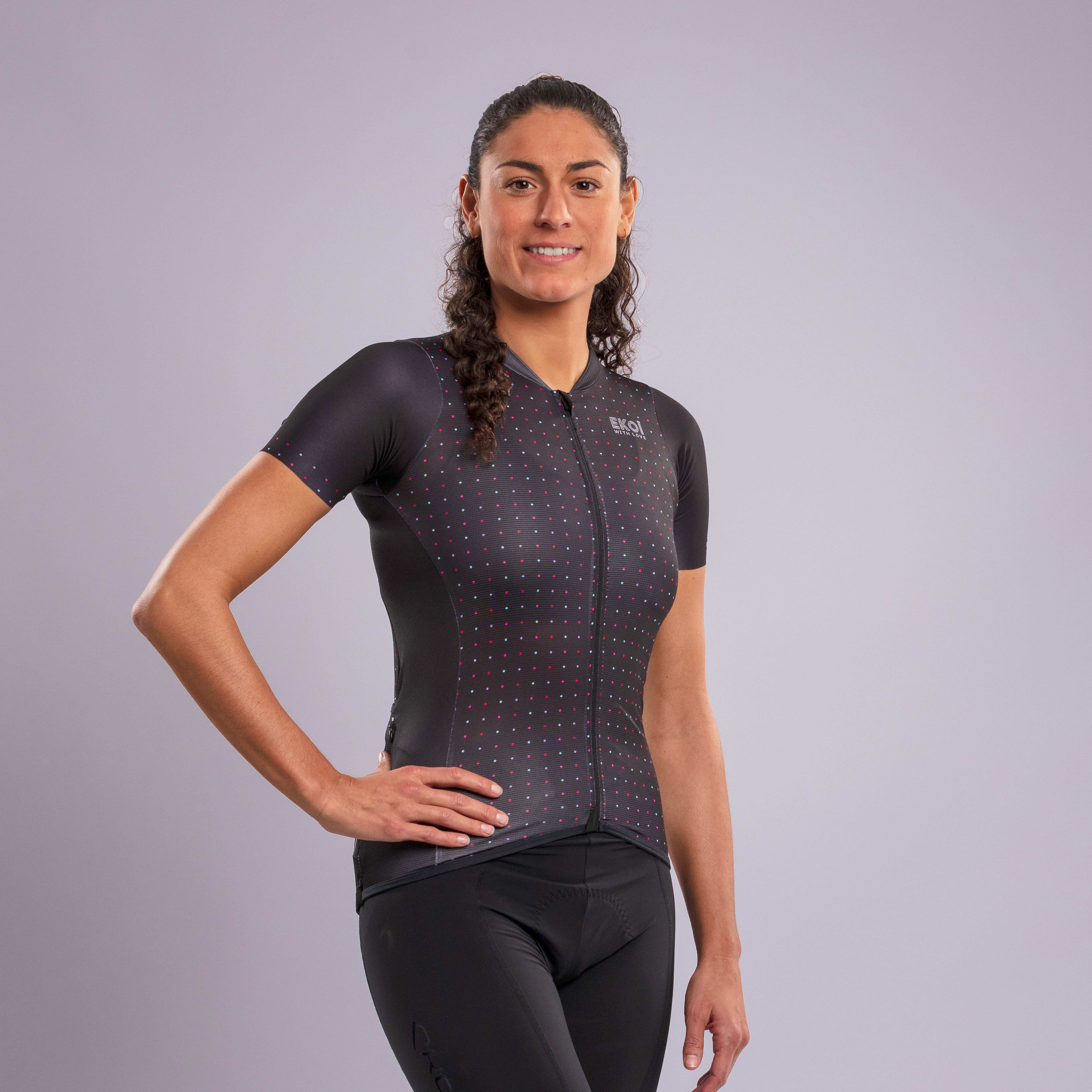EKOI POLKA DOT BLACK SHORT SLEEVE WOMEN'S JERSEY
