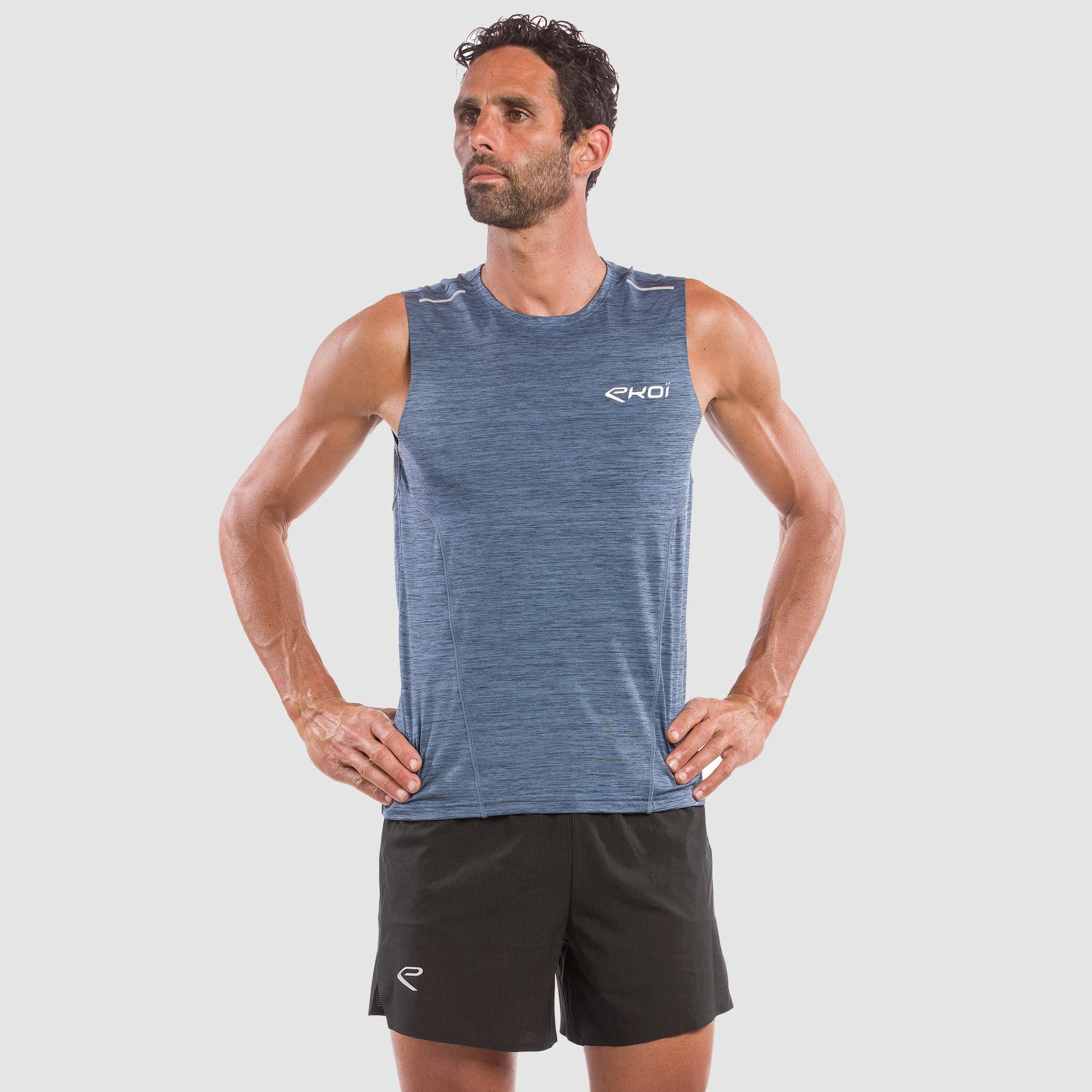 TEE SHIRT SLEEVELESS PERFORMANCE EKOI RUN BLACK /BLUE