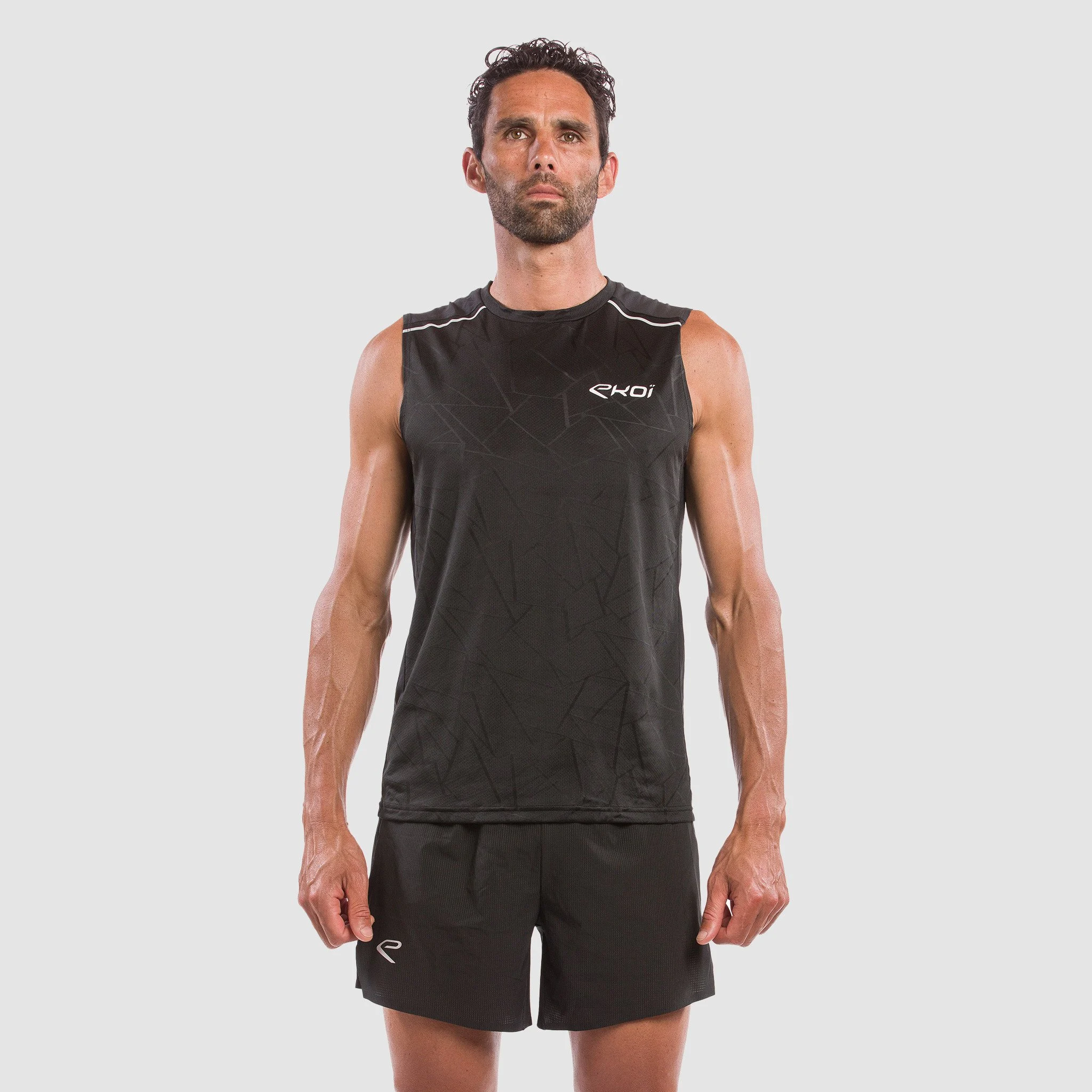 TEE SHIRT SLEEVELESS GRAPHIC TECH EKOI RUN BLACK