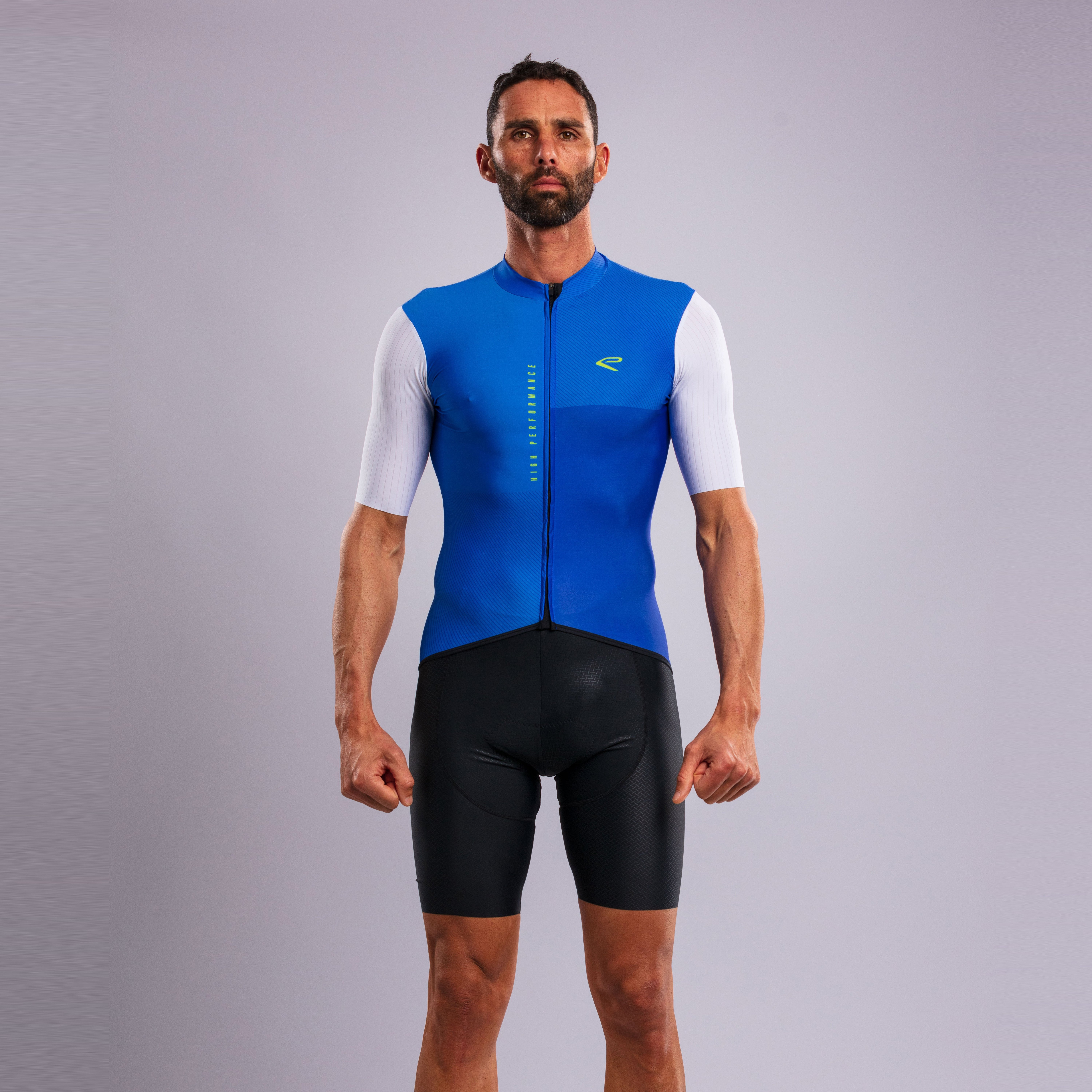 EKOÏ MONOCHROME blue jersey and black Cross bib shorts combo