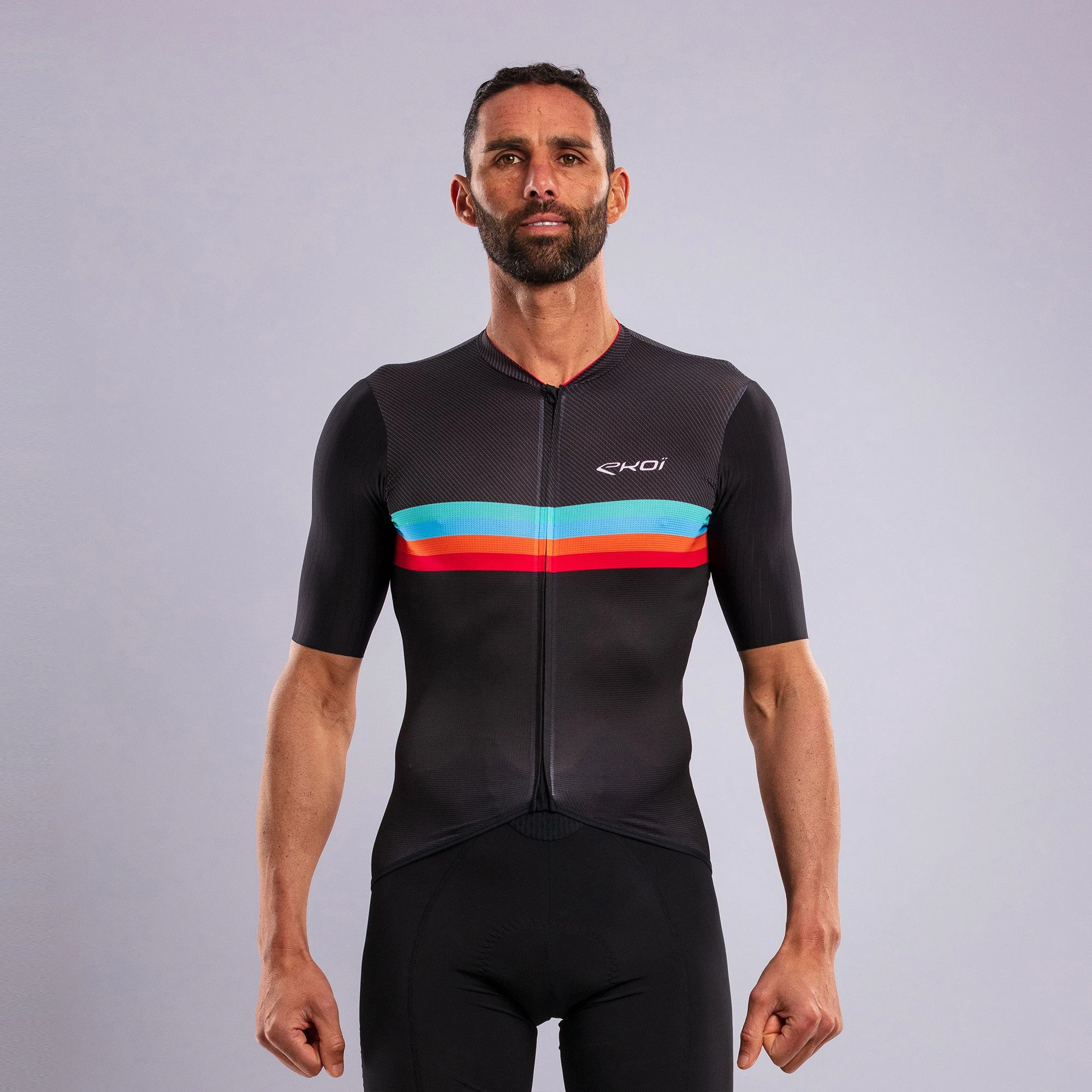 EKOI Perf ROAD LINES Jersey and Memory Bib Shorts Black Combo