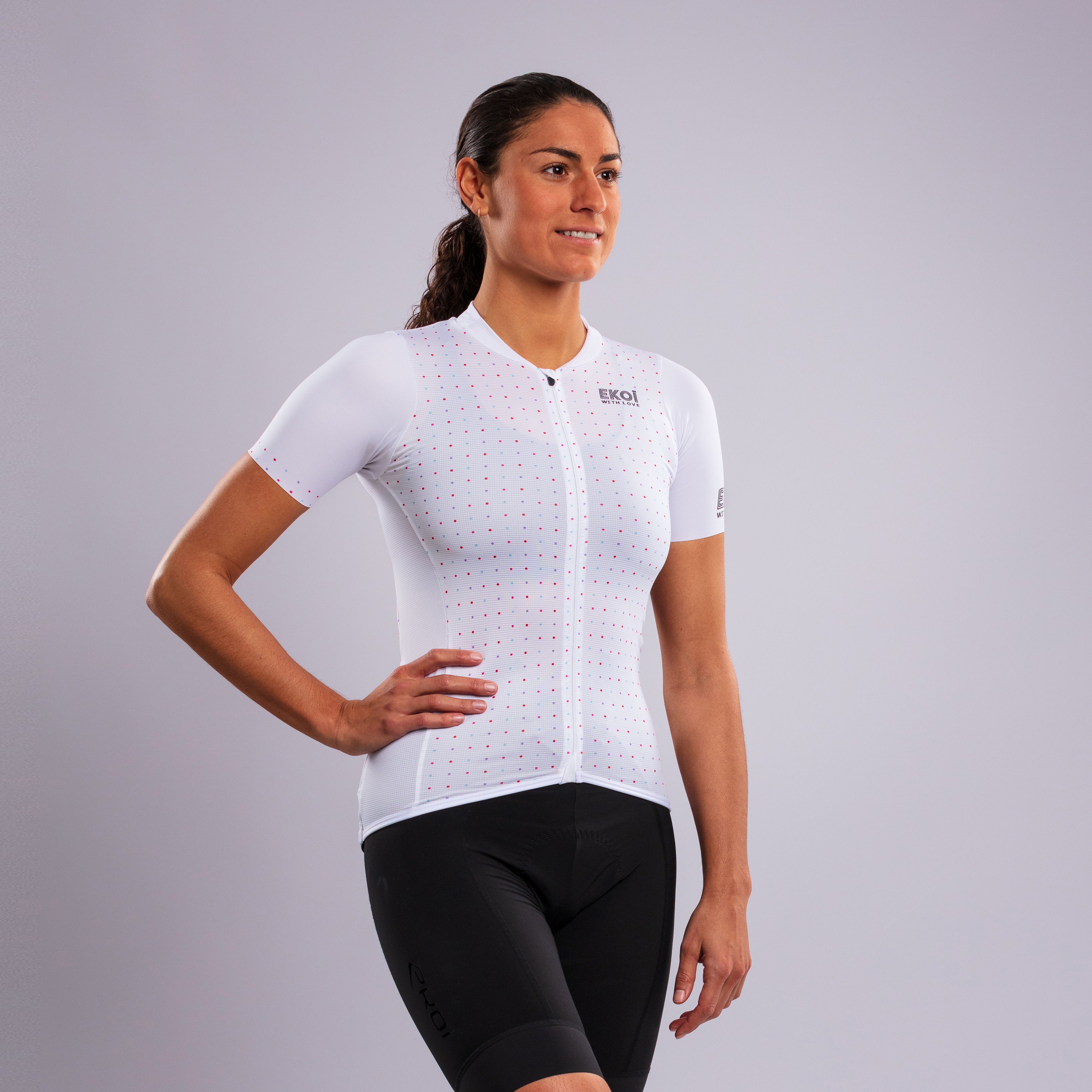 EKOI POLKA DOT WHITE SHORT SLEEVE WOMEN'S JERSEY