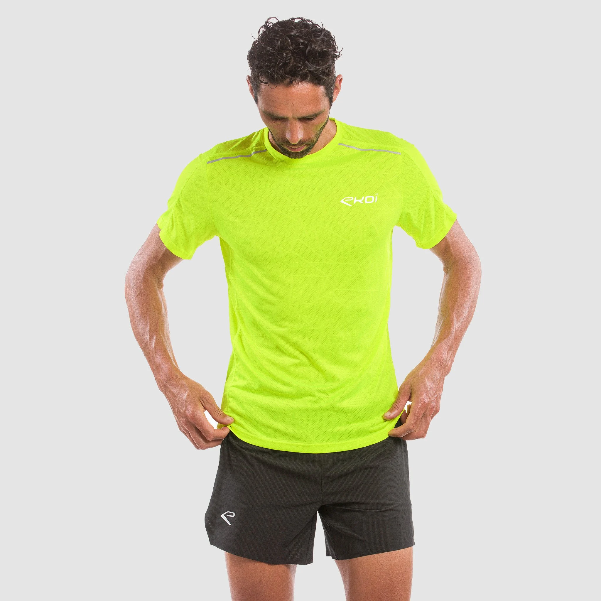 MEN T SHIRT GRAPHIC TECH EKOI RUN NEON YELLOW