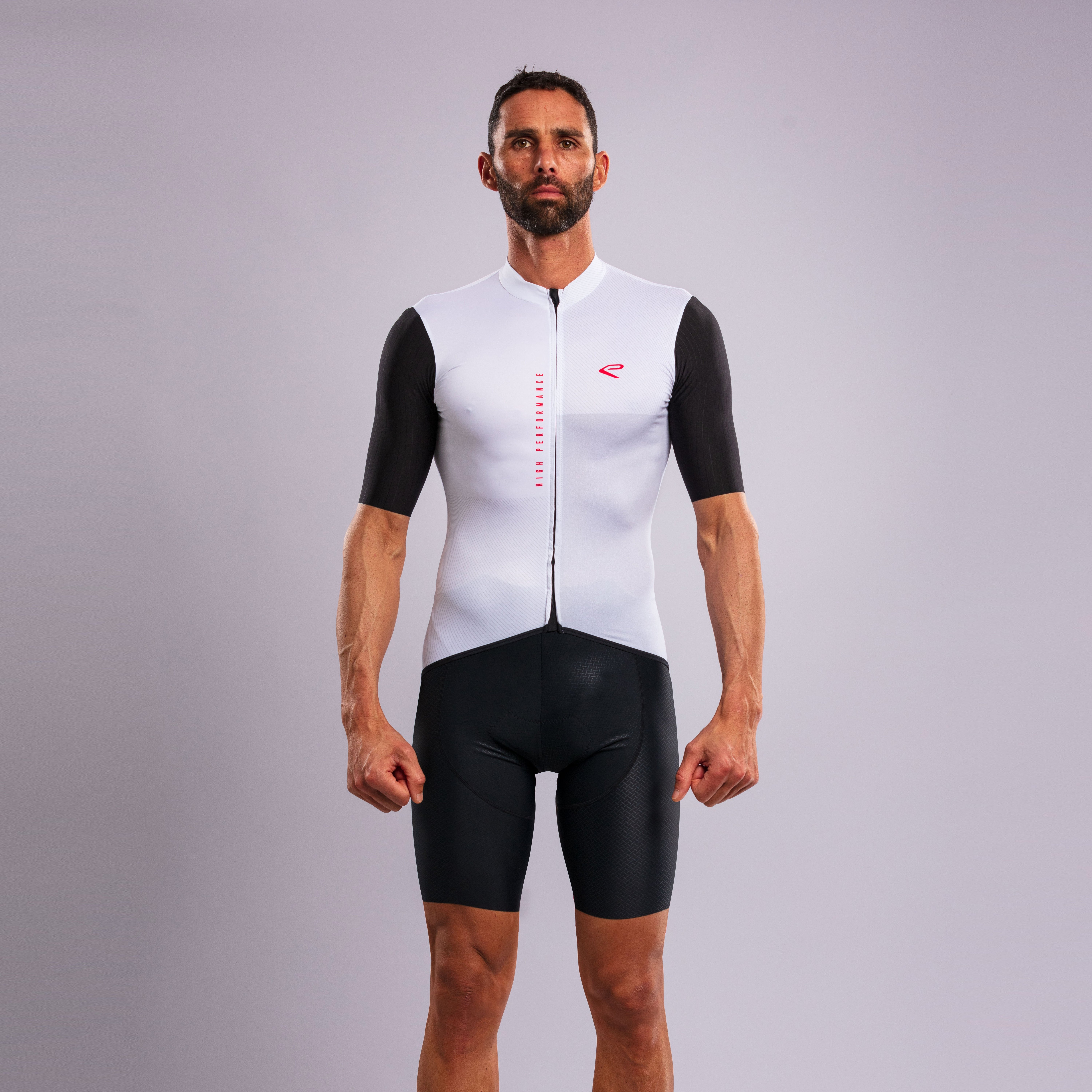 EKOÏ MONOCHROME white jersey and black Cross bib shorts combo