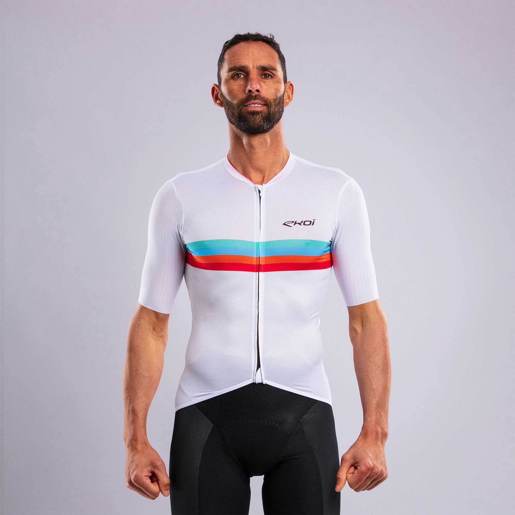 EKOI Perf ROAD LINES Jersey and Memory Bib Shorts Grey Combo