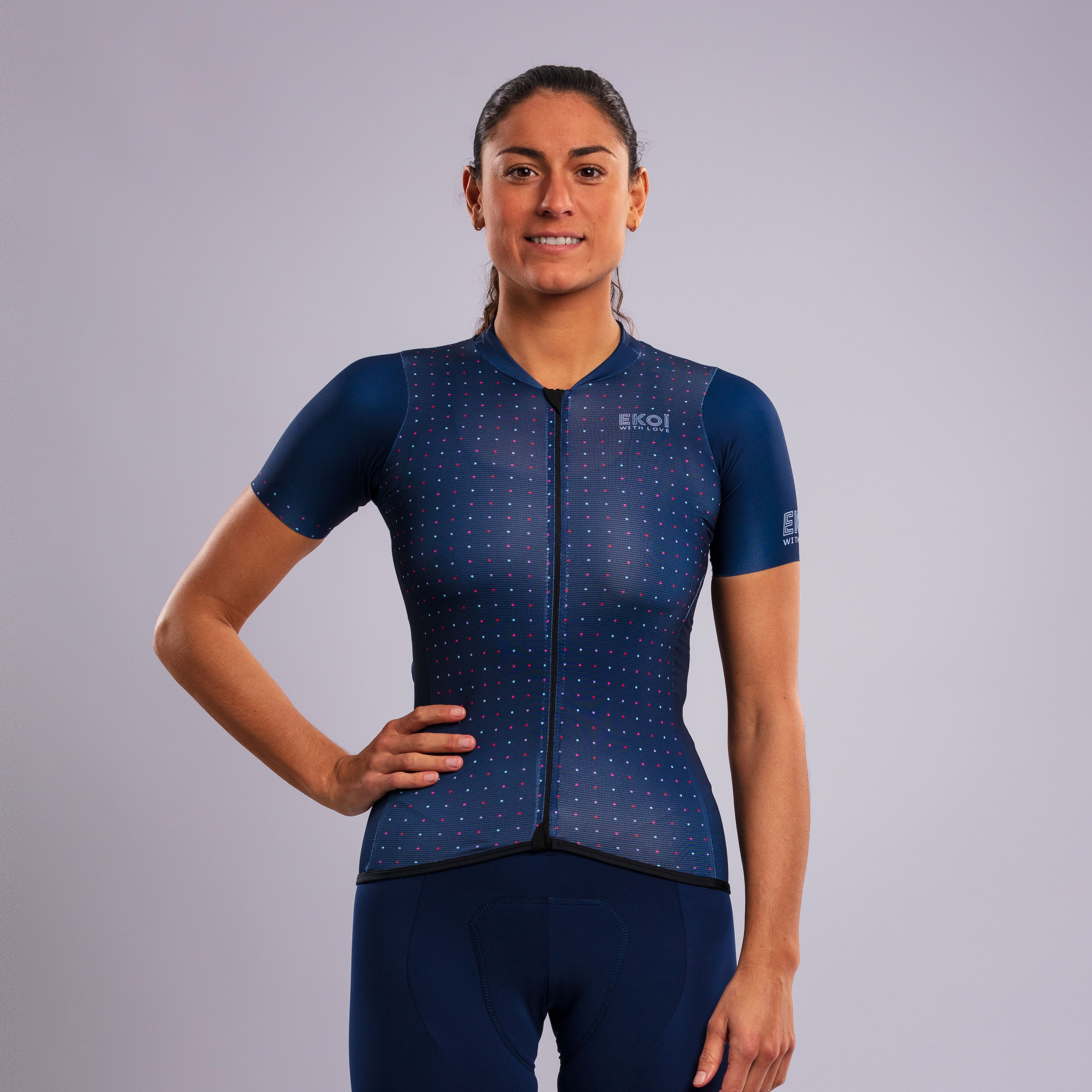 EKOI POLKA DOT NAVY SHORT SLEEVE WOMEN'S JERSEY