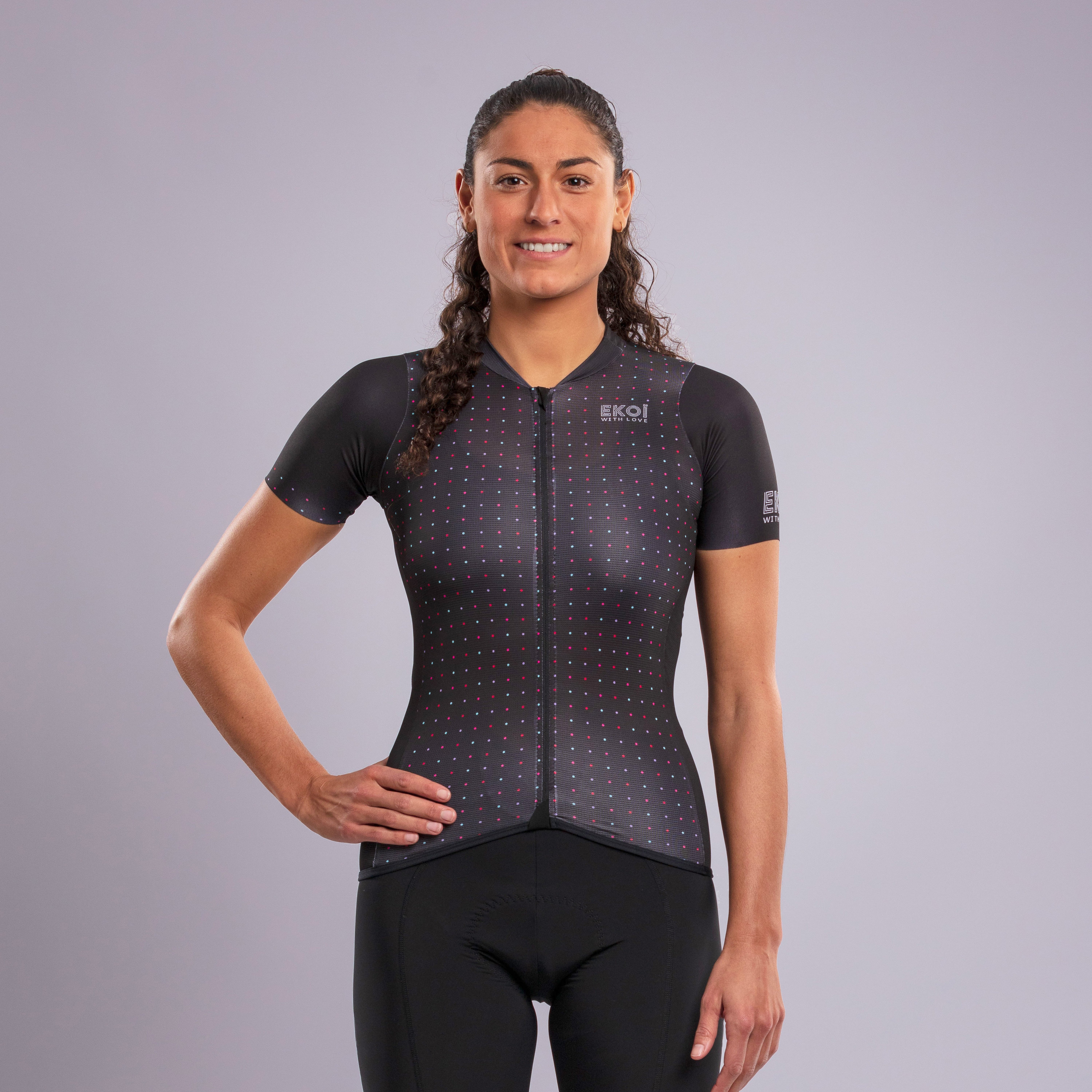 EKOI POLKA DOT BLACK SHORT SLEEVE WOMEN'S JERSEY