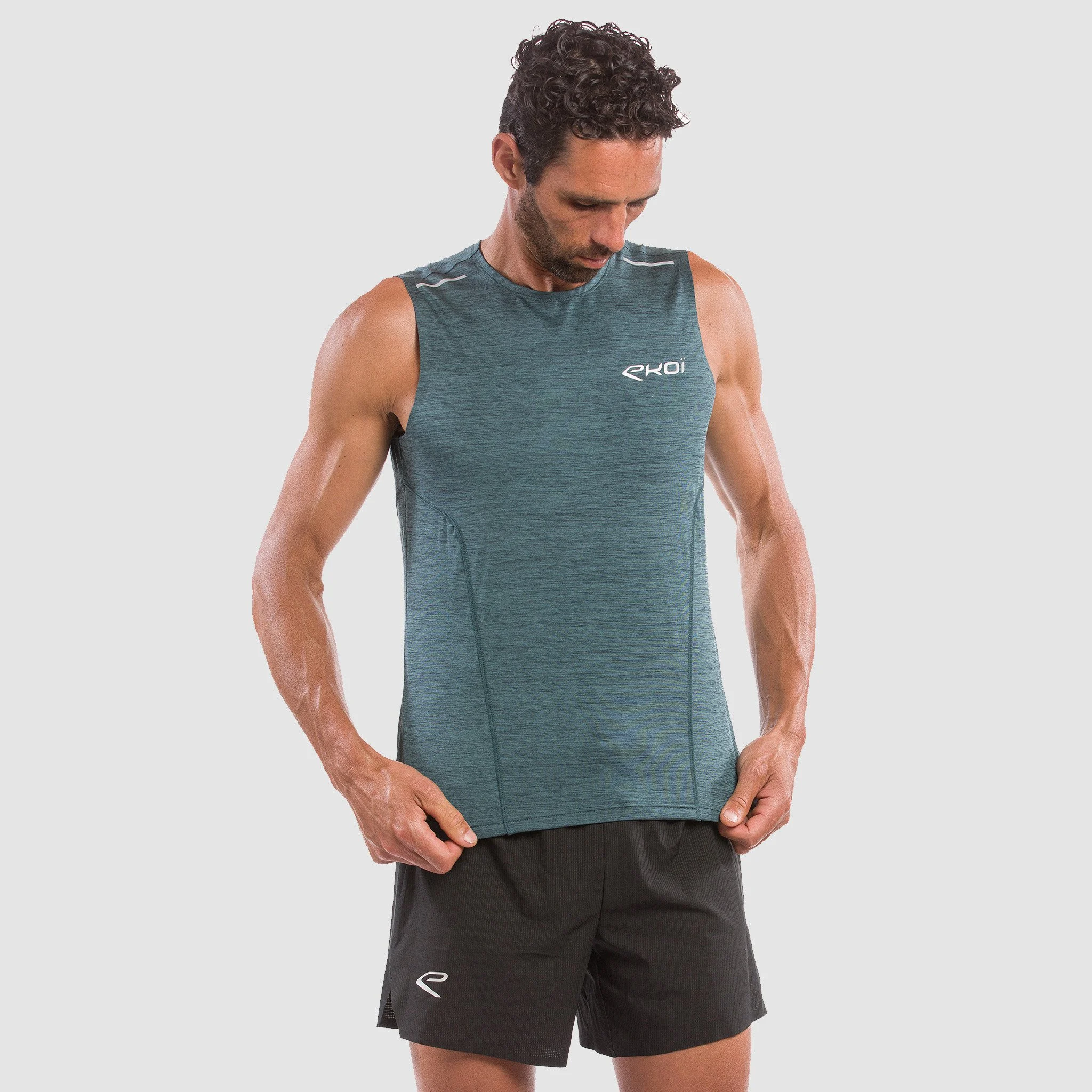TEE SHIRT SLEEVELESS PERFORMANCE EKOI RUN BLACK/KHAKI