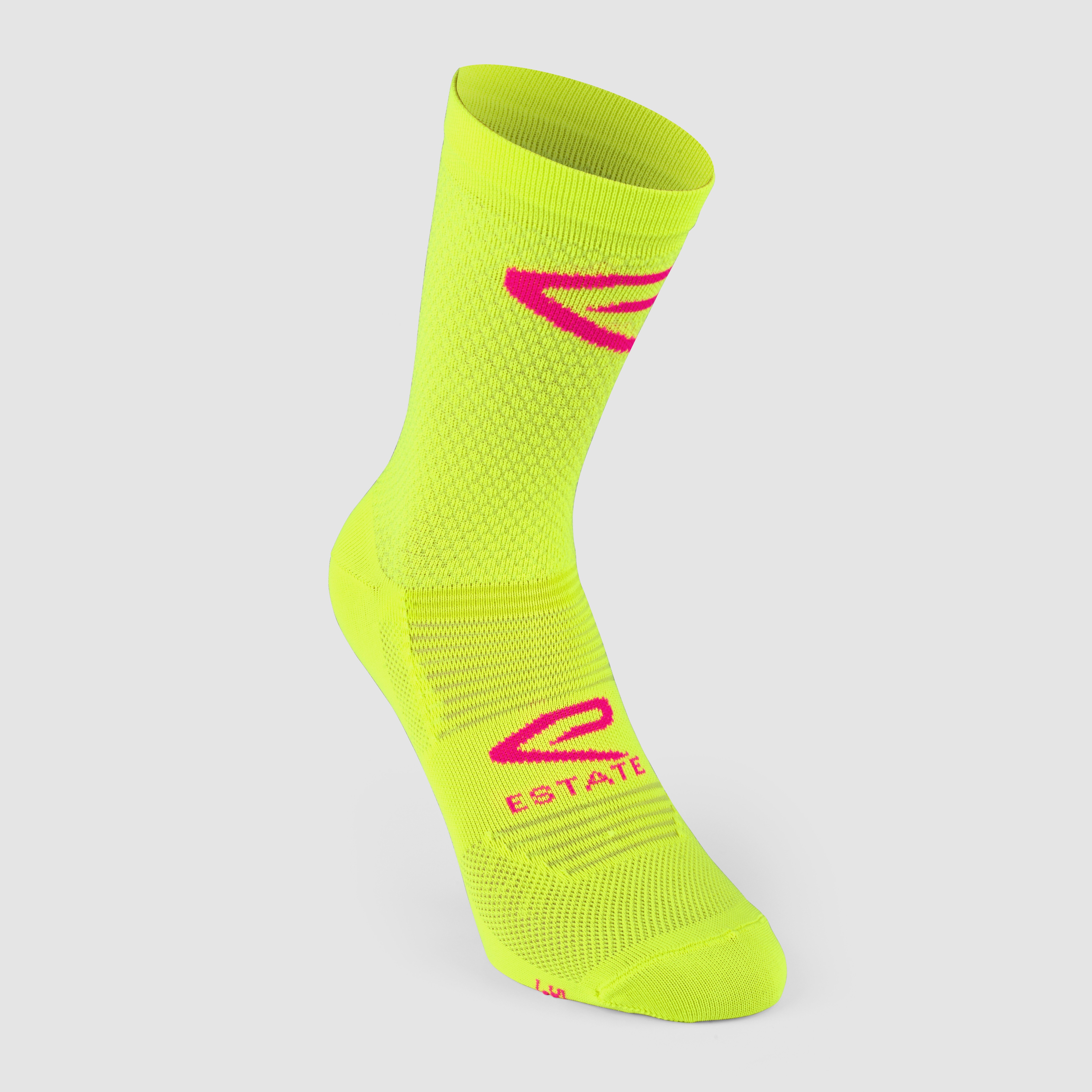 EKOI Perf ESTATE Cycling Socks Neon Yellow Pink 14 CM