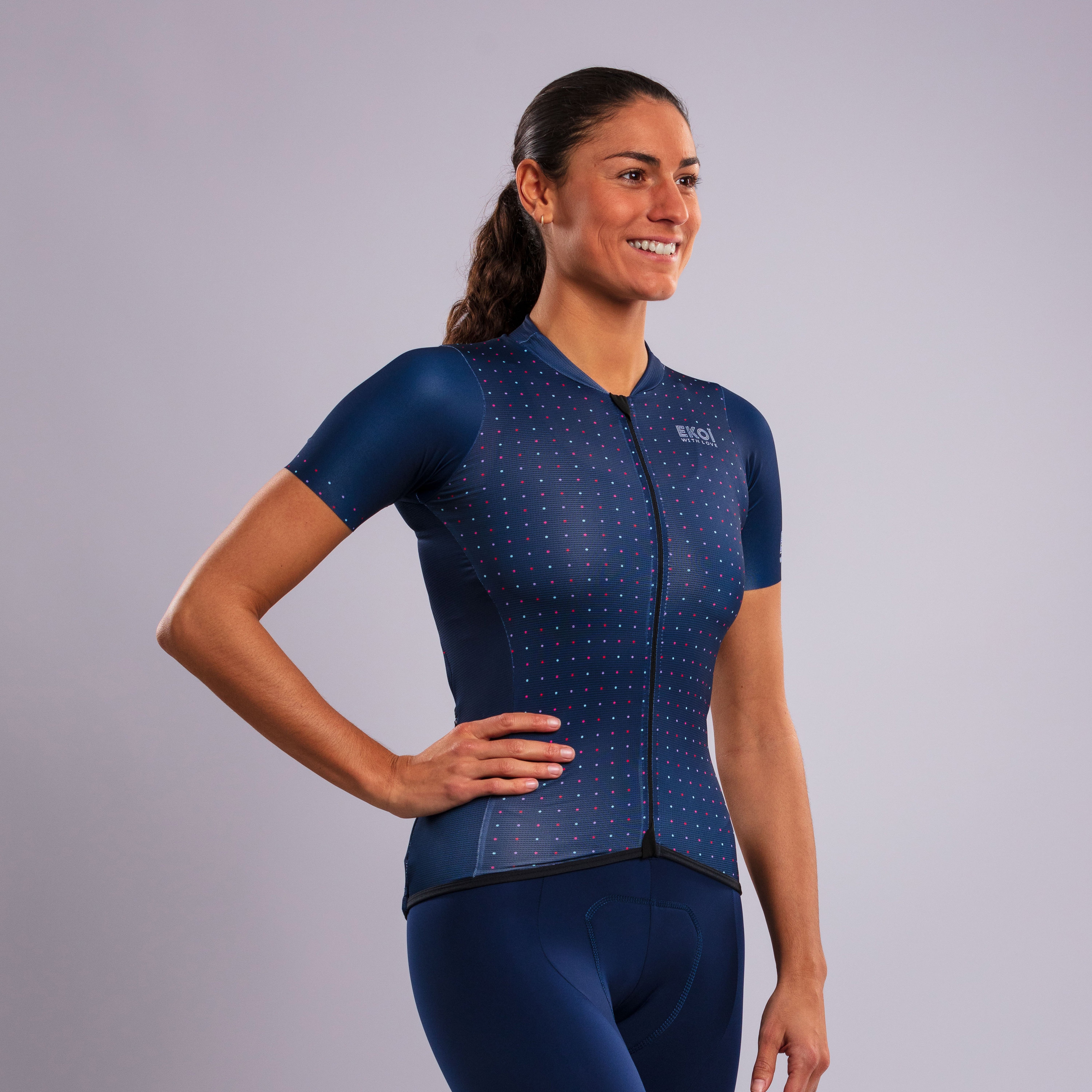 EKOI POLKA DOT NAVY SHORT SLEEVE WOMEN'S JERSEY