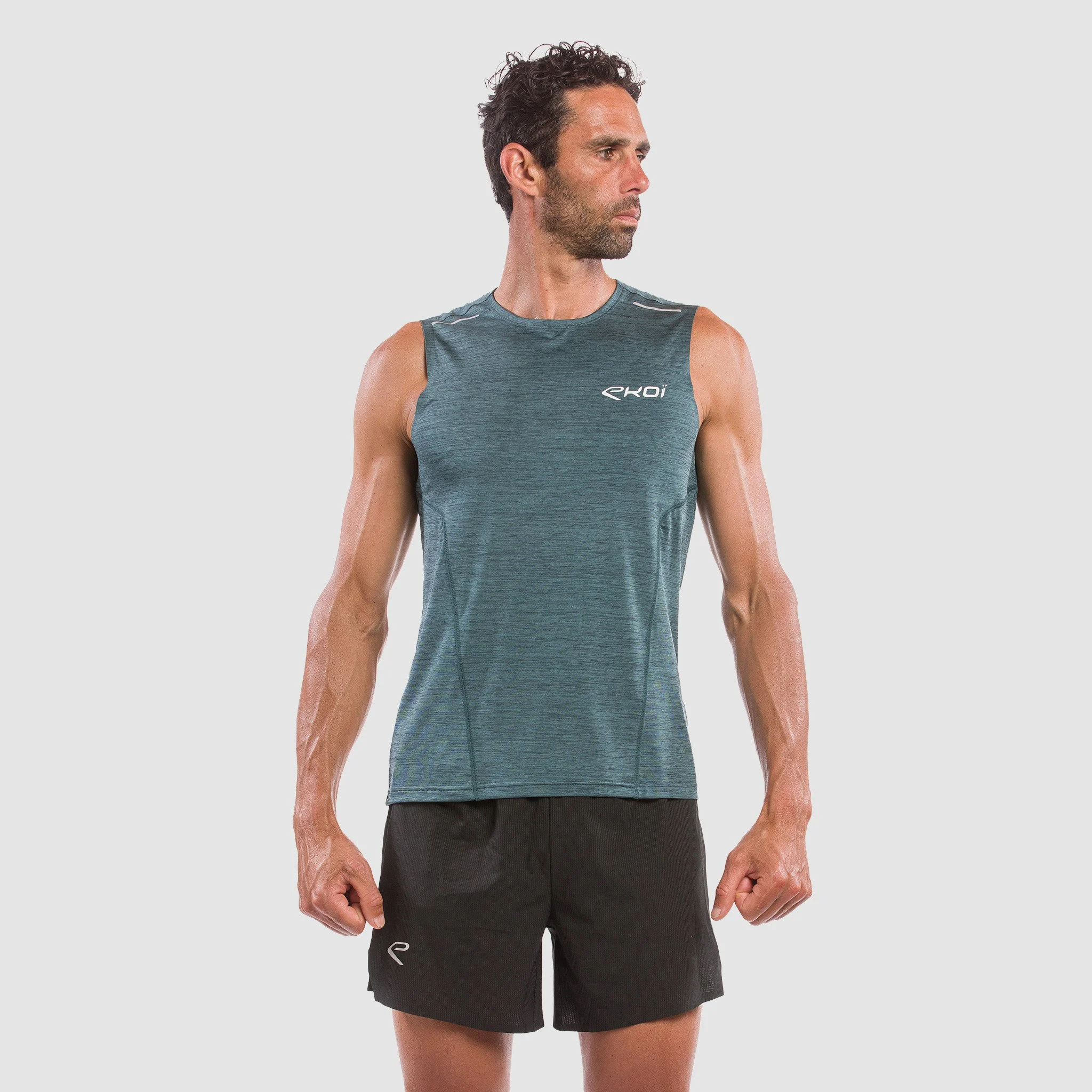 TEE SHIRT SLEEVELESS PERFORMANCE EKOI RUN BLACK/KHAKI