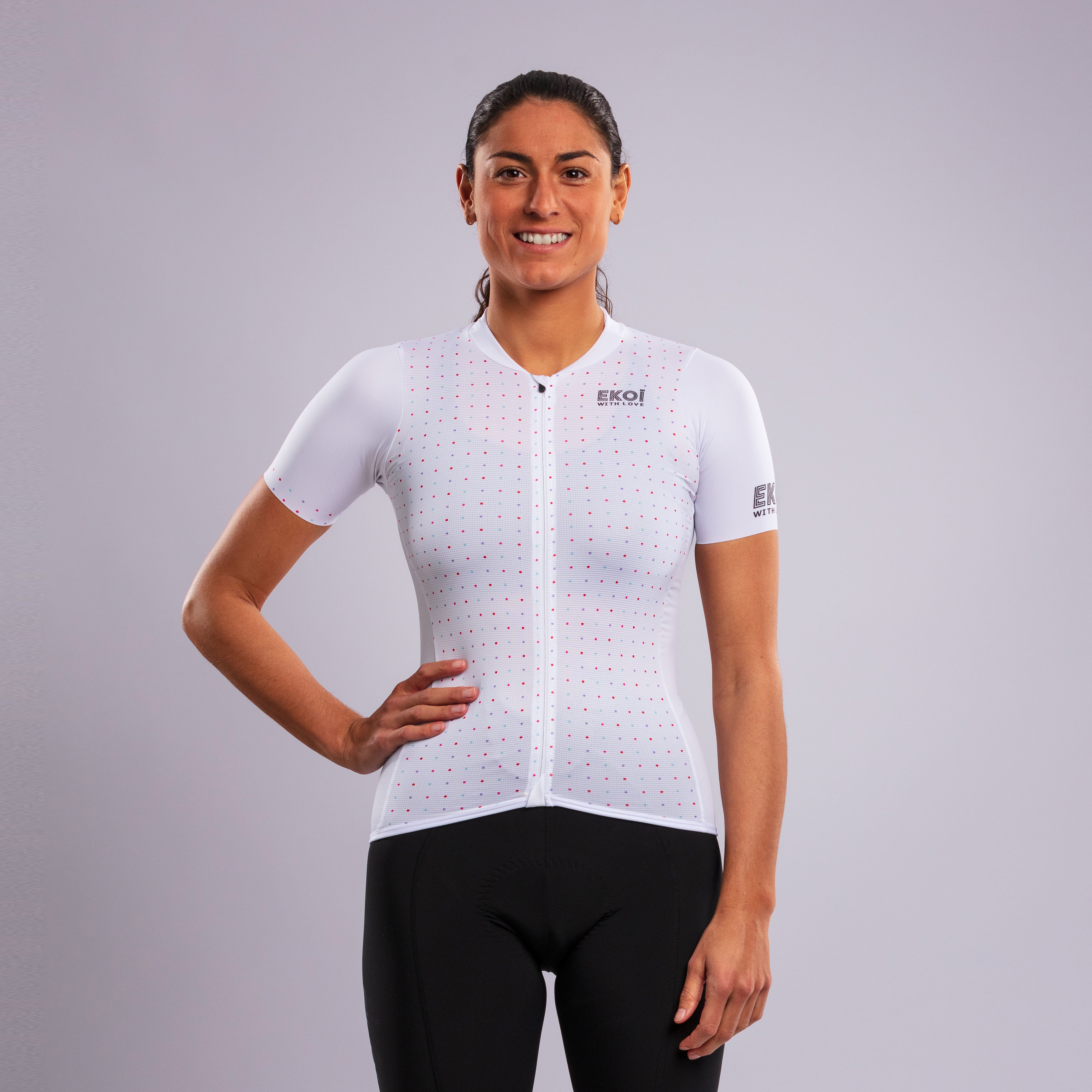 EKOI POLKA DOT WHITE SHORT SLEEVE WOMEN'S JERSEY