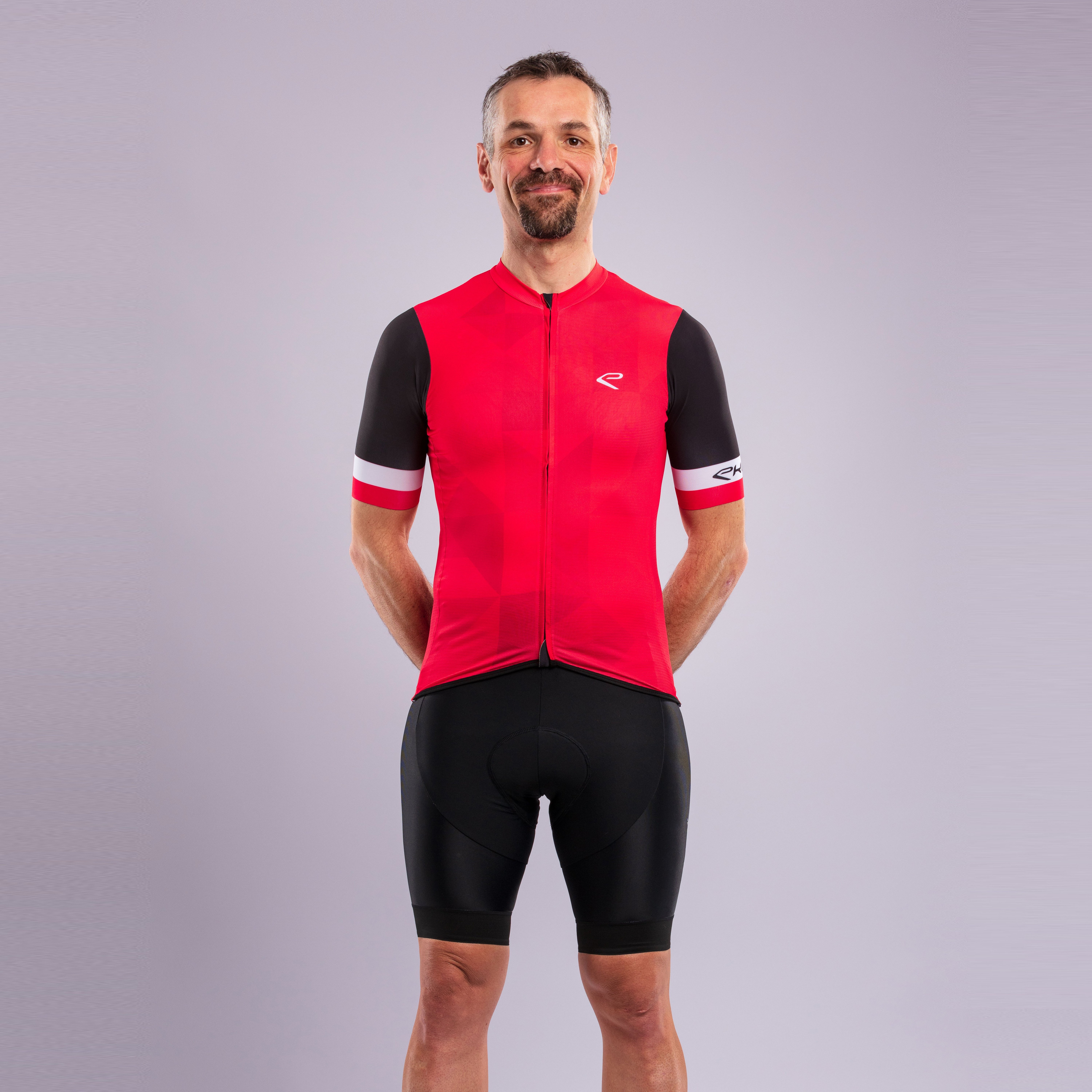 EKOÏ DIAMOND red jersey and black V-light bib shorts combo