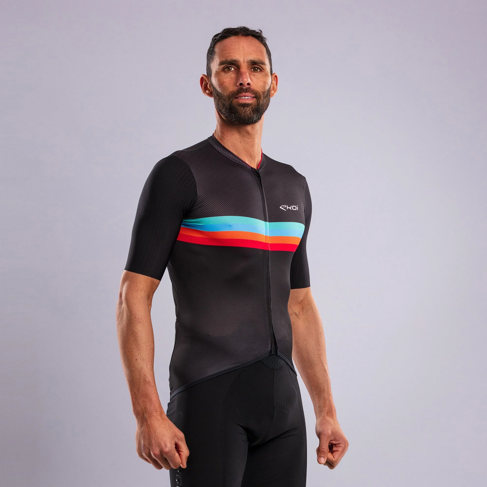 EKOI Perf ROAD LINES Jersey and Memory Bib Shorts Black Combo