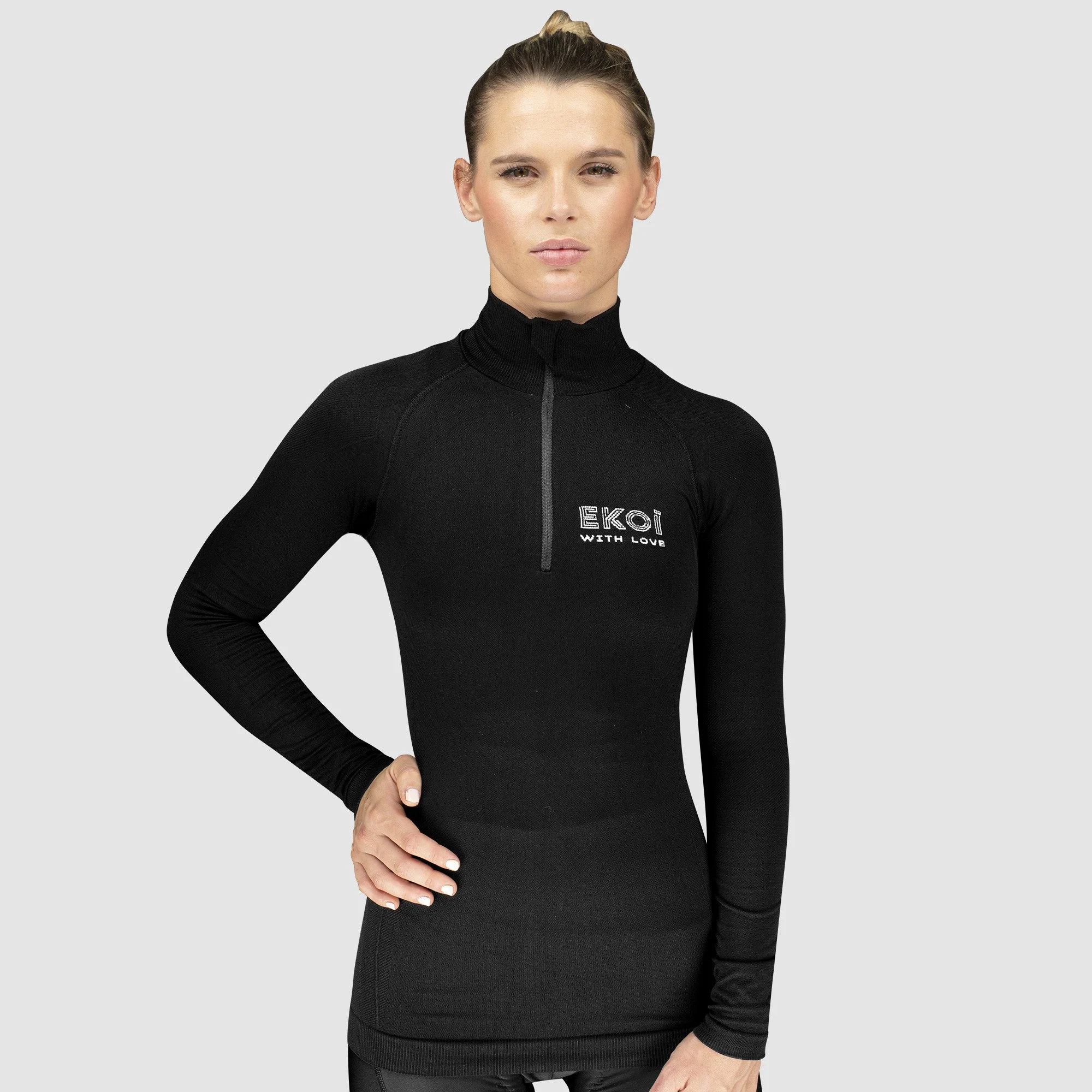 Ladies Base Layer Thermo Zipped Neck EKOI ERIN Black