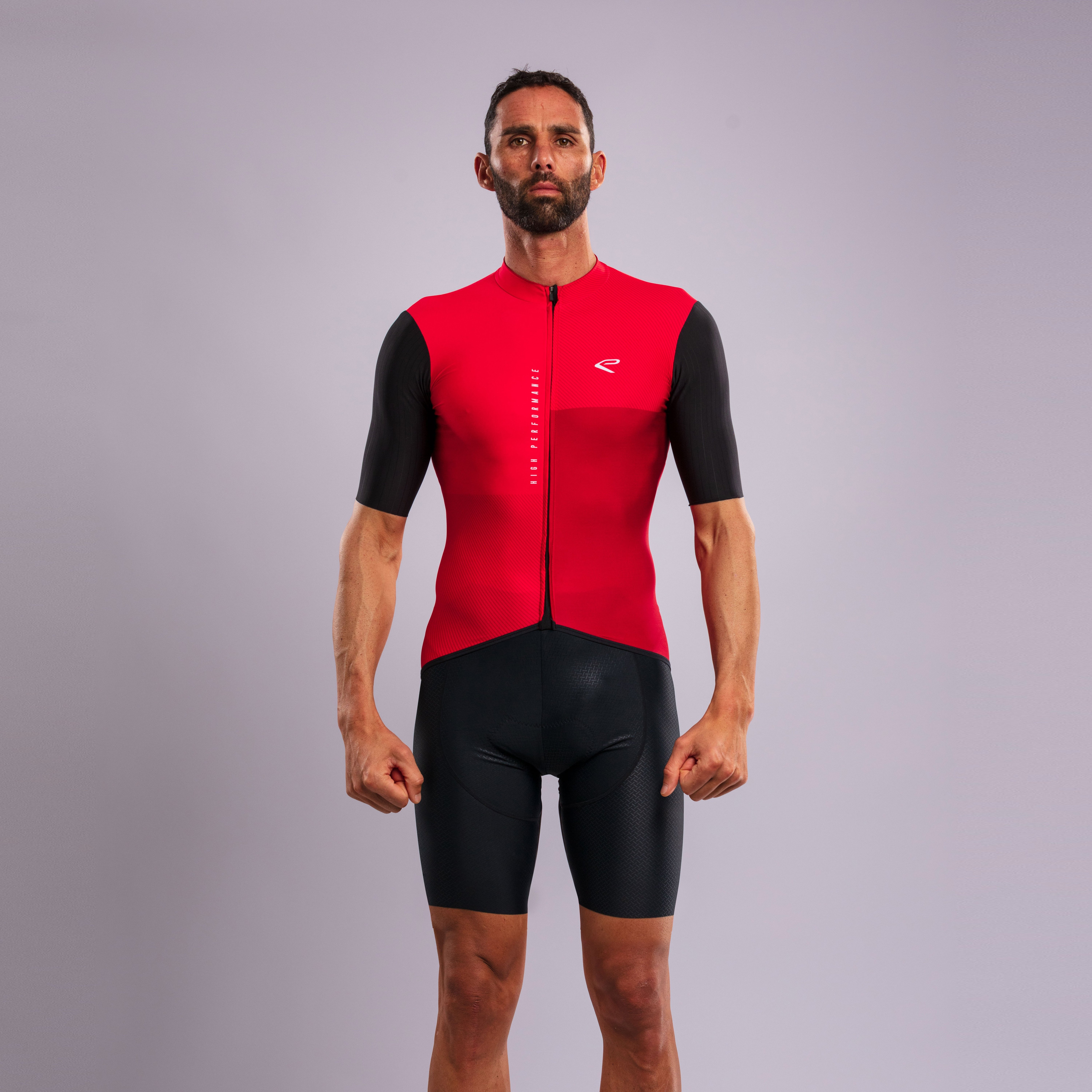 EKOÏ MONOCHROME red jersey and black Cross bib shorts combo