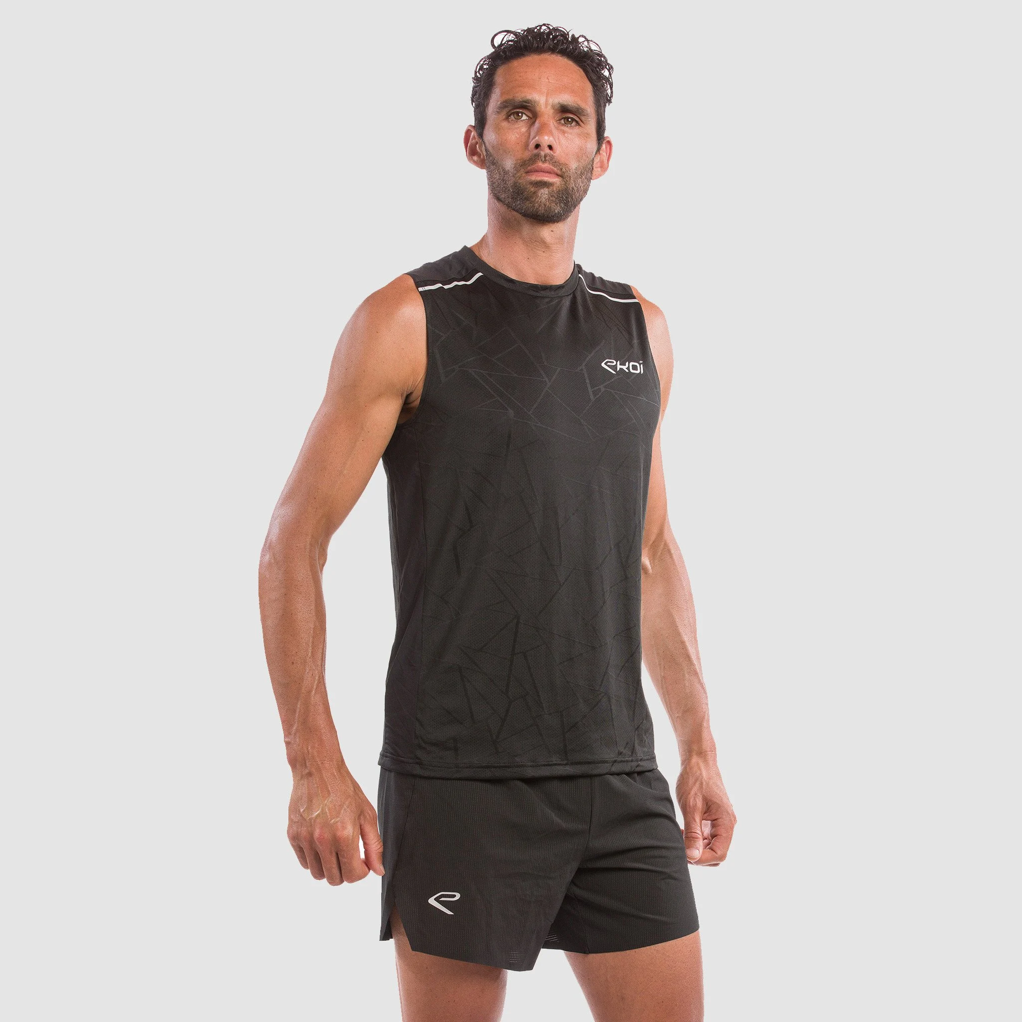 TEE SHIRT SLEEVELESS GRAPHIC TECH EKOI RUN BLACK