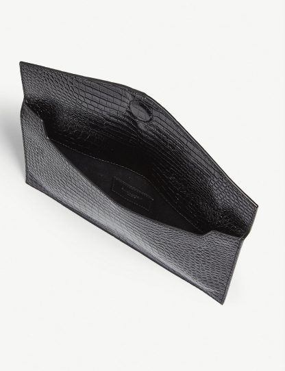 SAINT LAURENT Uptown croc-embossed leather pouch BLACK