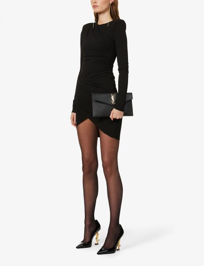 SAINT LAURENT Uptown leather envelope pouch BLACK GOLD