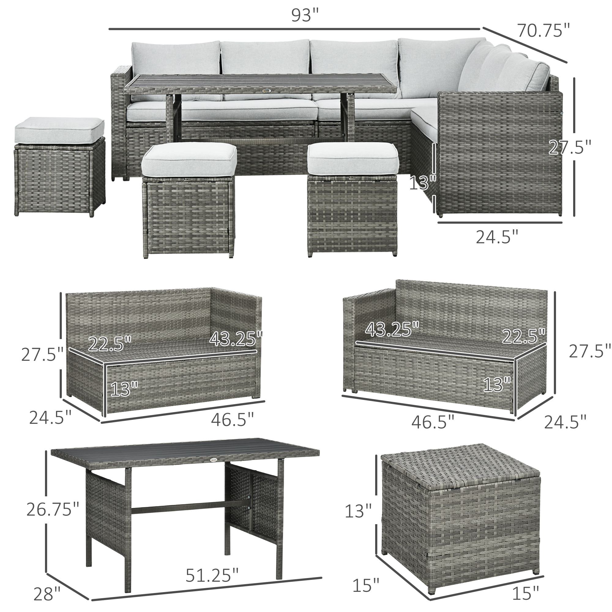 Outsunny Rattan Outdoor Patio Couches Seating Wicker Furniture Set with ...