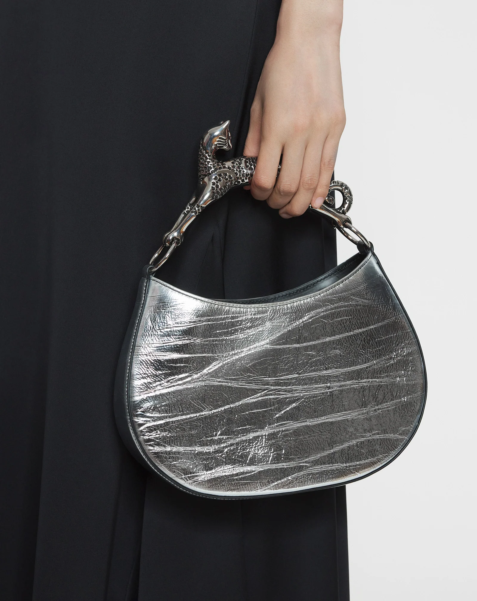 Hobo cat bag in metallic leather