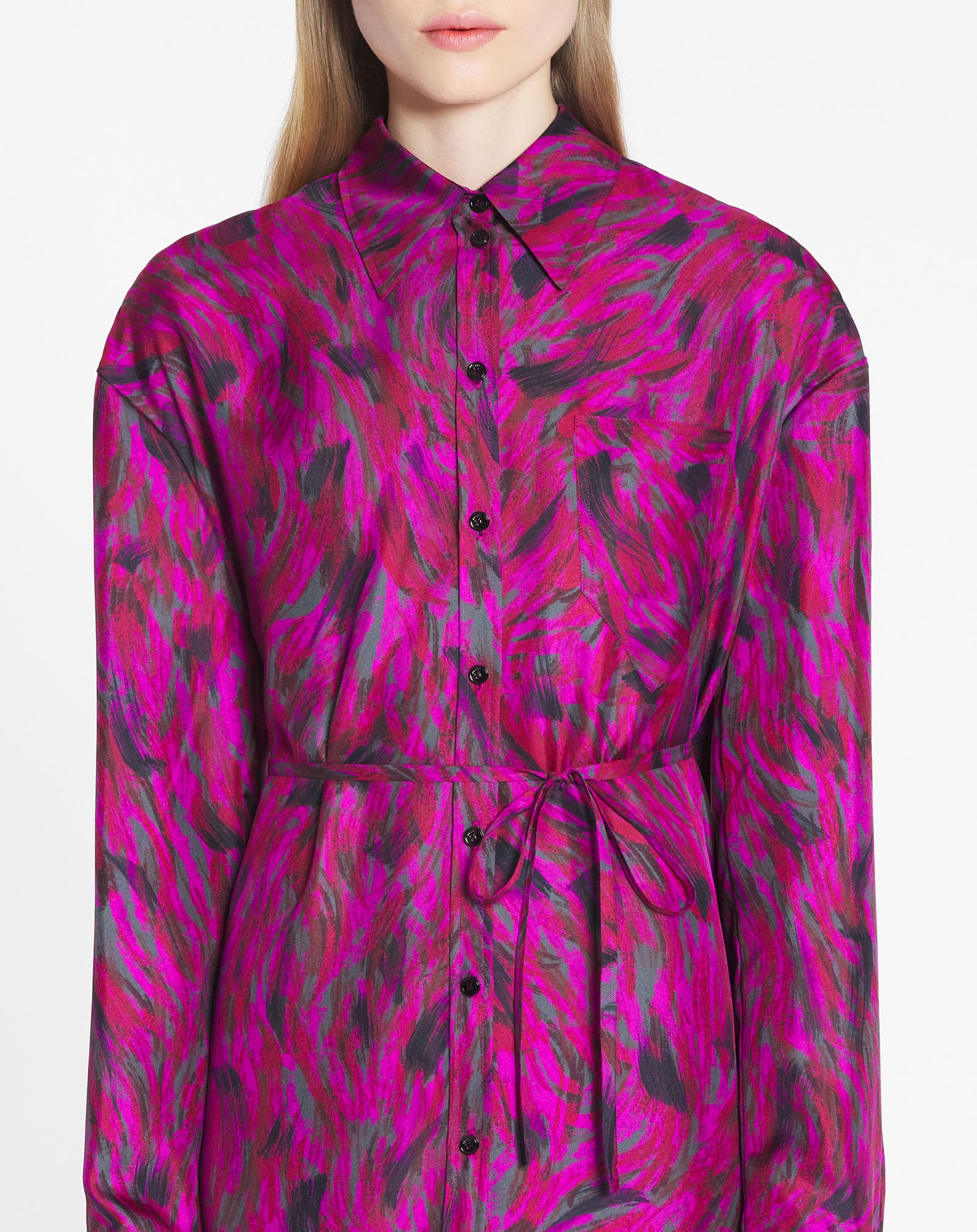 Printed shirt dress with pleats