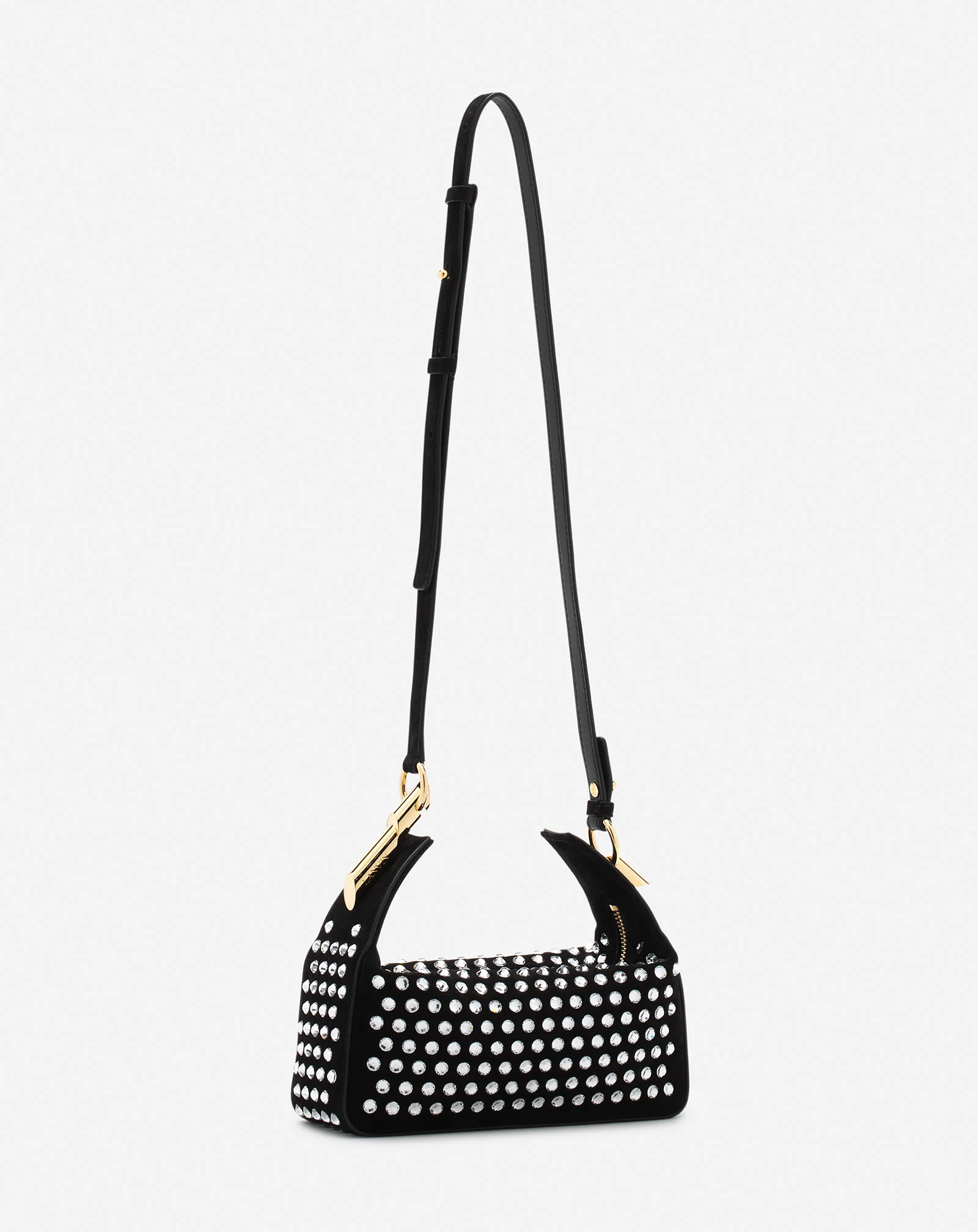 Haute séquence leather clutch bag with rhinestones