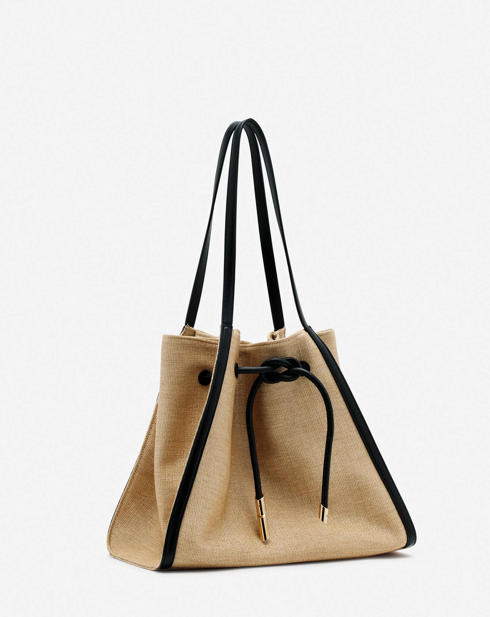 Sequence bag in leather and raffia