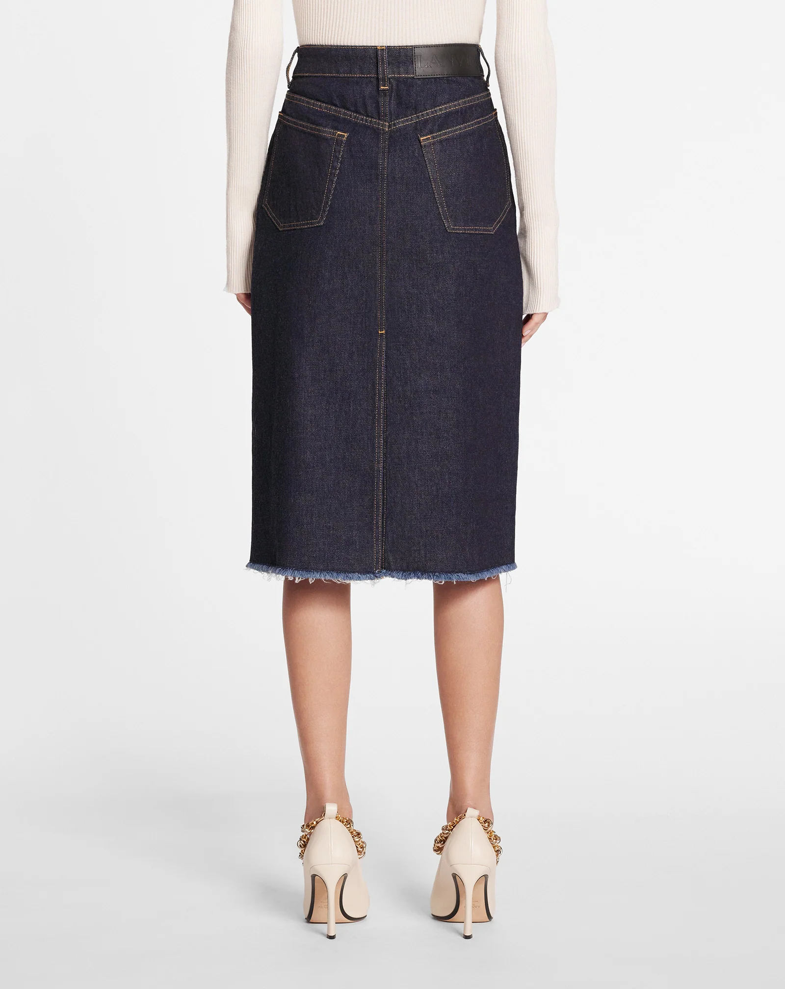 Mid-length straight denim skirt
