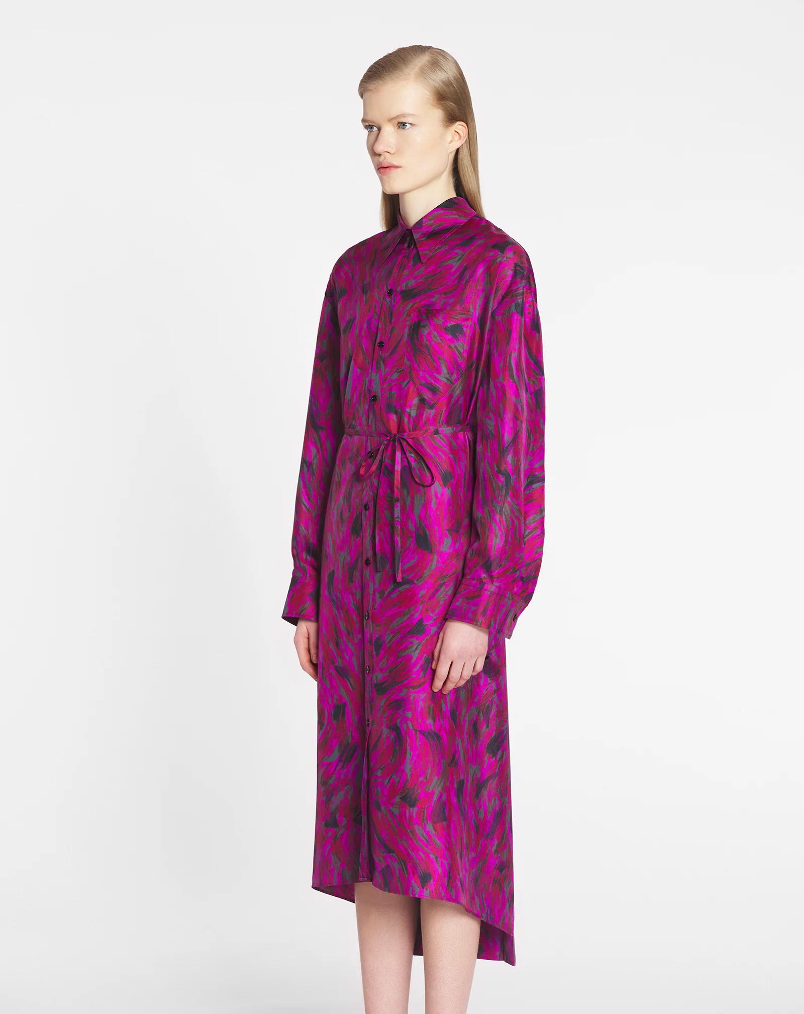 Printed shirt dress with pleats