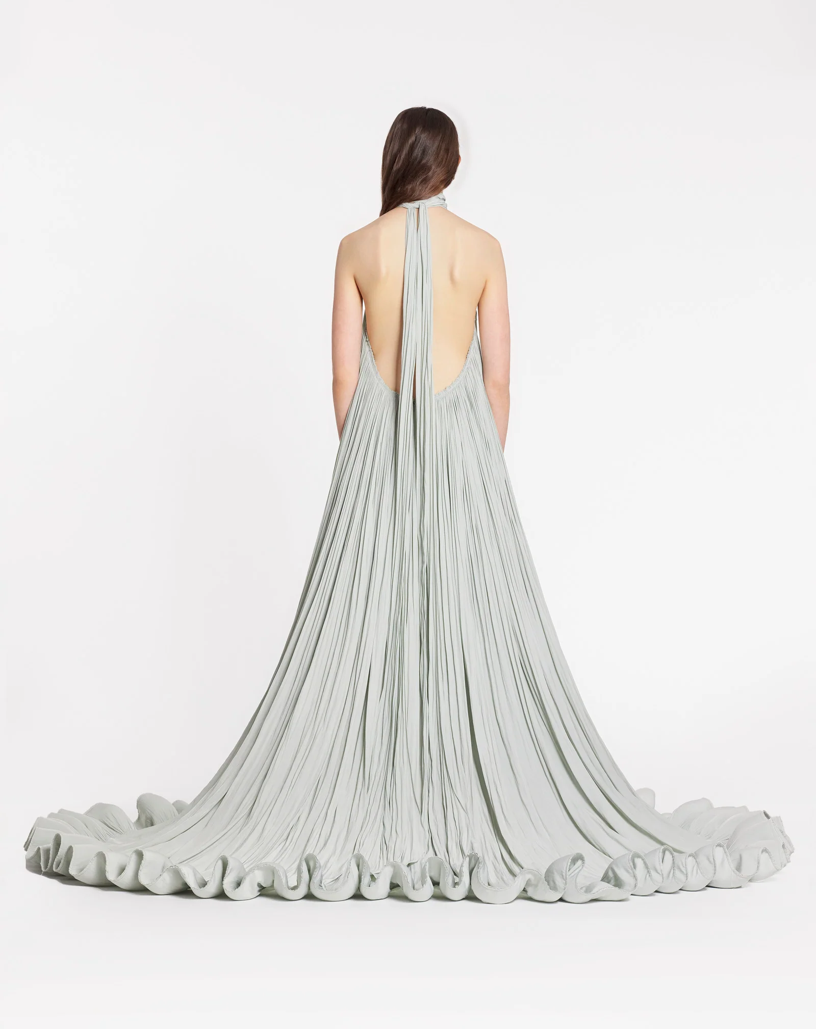 Embroidered cape gown in charmeuse