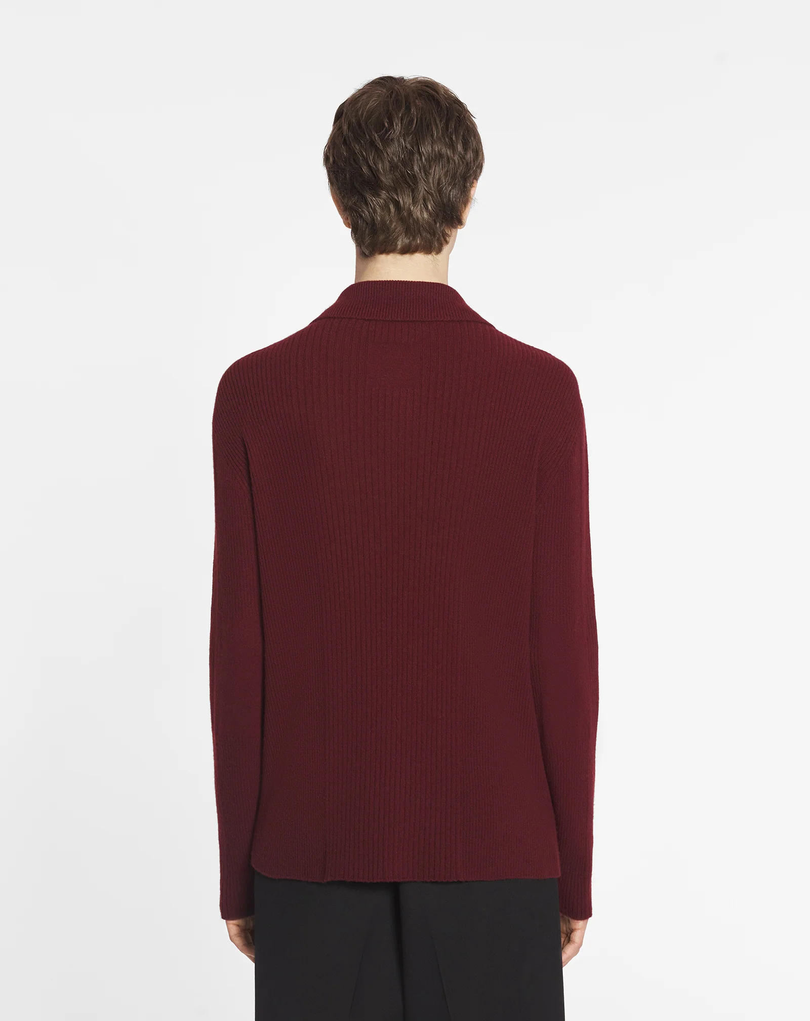 Polo-neck ribbed cardigan
