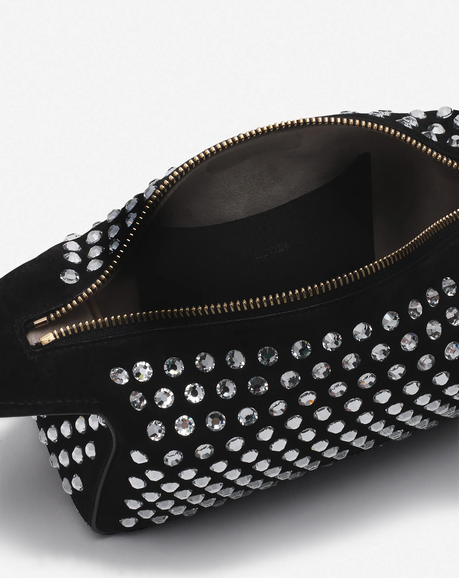 Haute séquence leather clutch bag with rhinestones